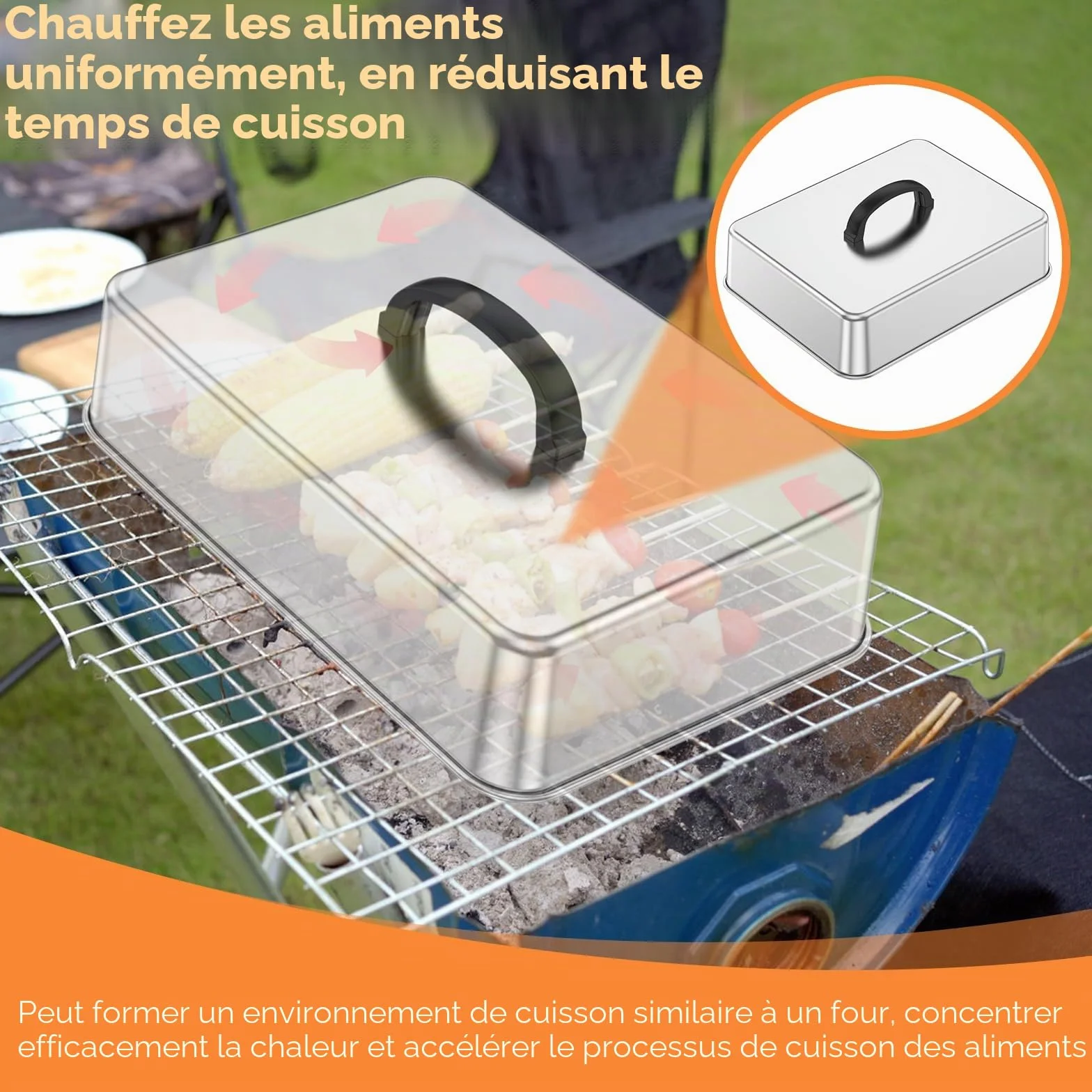 Lot de 2 cloches de barbecue rectangulaires en acier inoxydable 28,5 x 22 x 10,5 cm