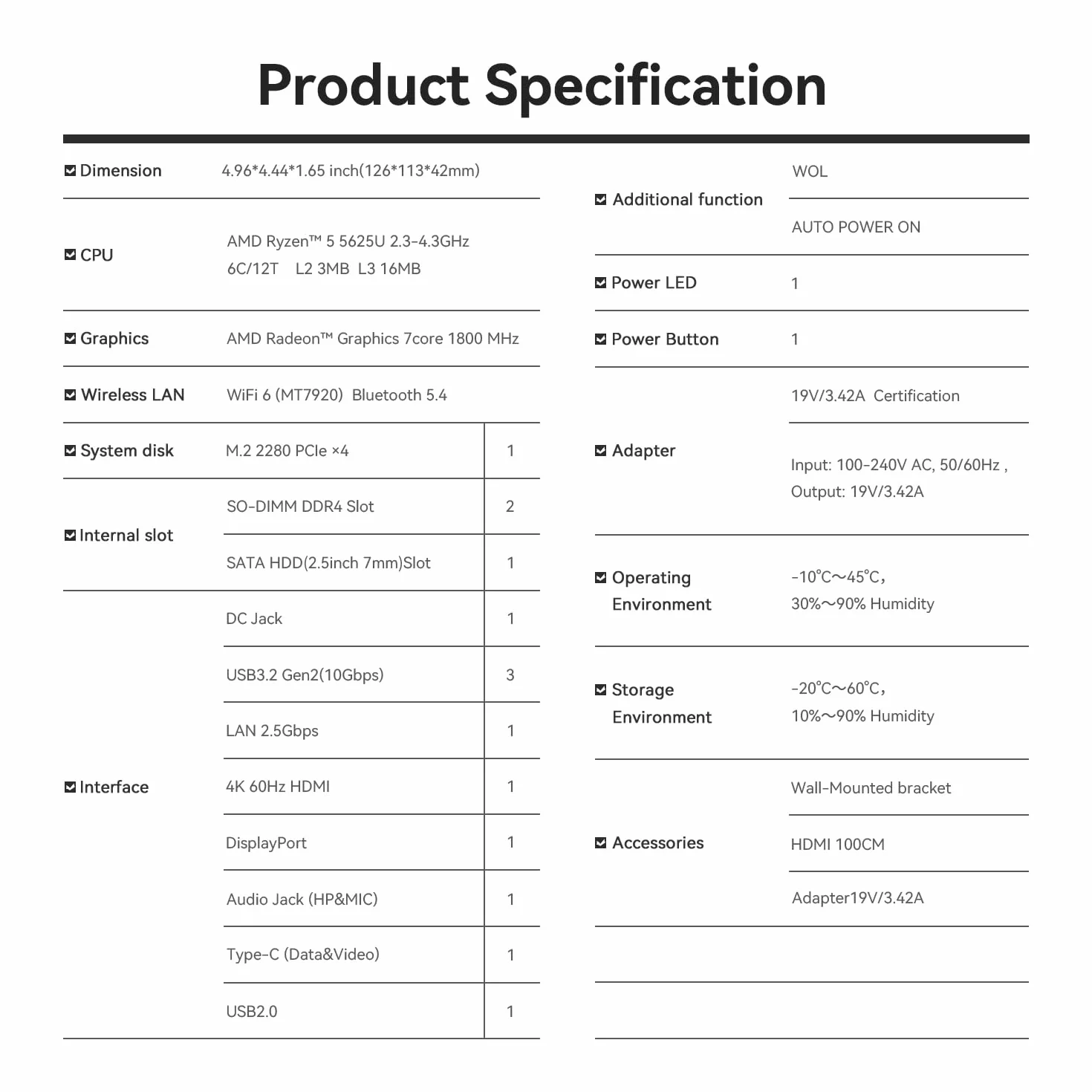 Beelink SER5 Pro Mini PC AMD Ryzen 5 5625U 16 Go RAM DDR4 480 Go SSD WiFi 6 BT5.4