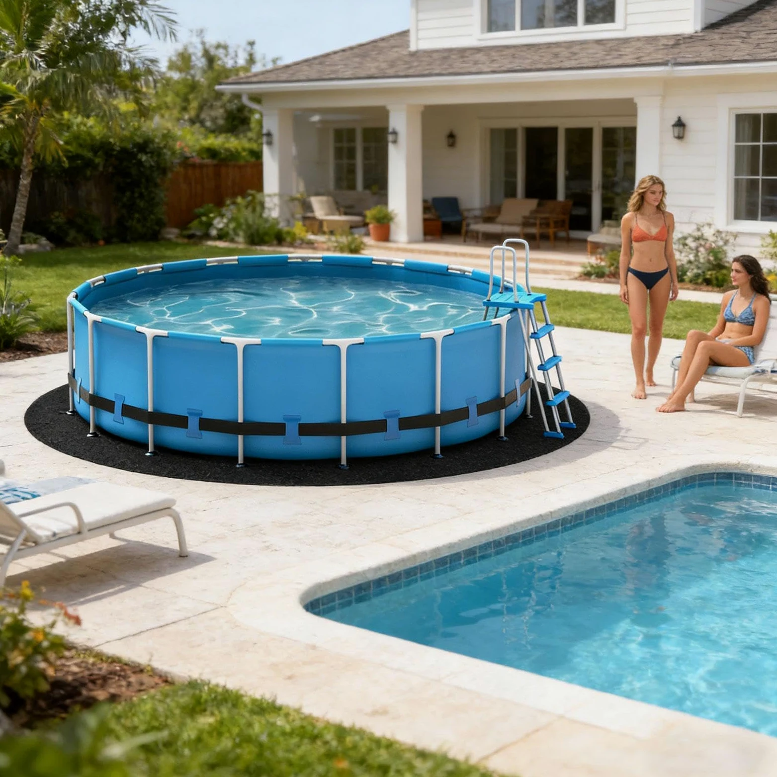 Générique Tapis De Sol pour Piscine Hors Sol Ronde, Epais Bâche De Sols pour Piscine Rond De 300 366 400 440 Cm, Noir Antidérapant Tapis De Sols Protecteur pour Spa Gonflable Accessoires D'extérieur