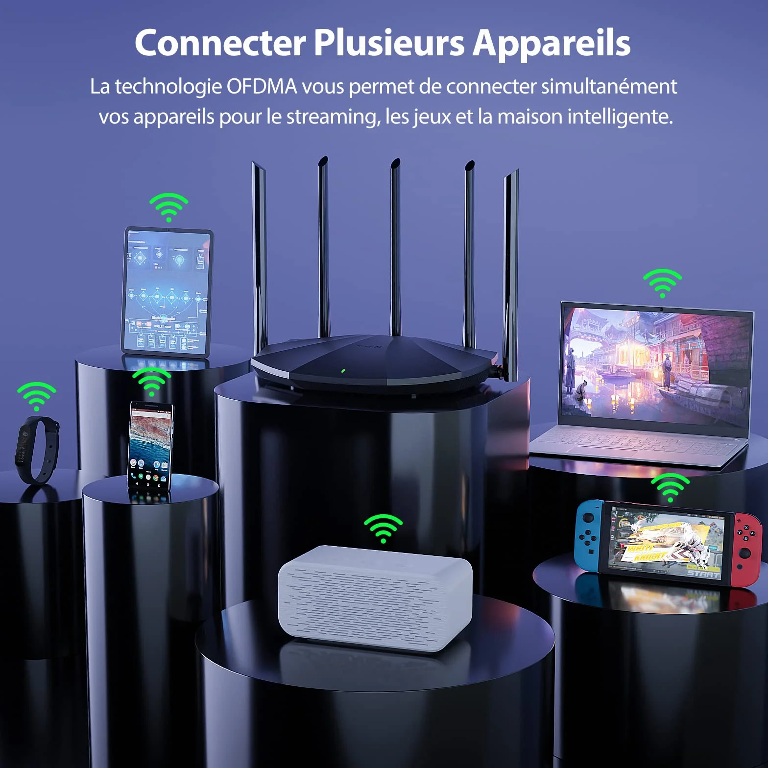 Tenda Routeur WiFi 6 RX2 Pro, AX1500 Bi-Bande, 5 Antennes 6dBi Haut Puissance, LAN/WAN