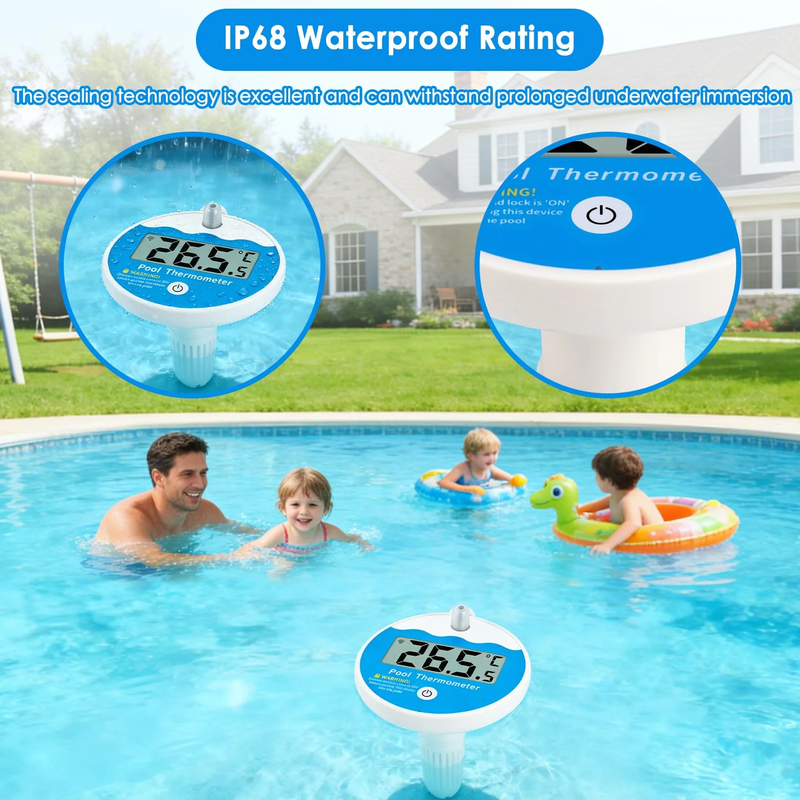 Thermomètre de piscine numérique IPX68 flottant sans fil avec affichage LCD