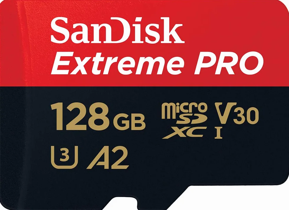SanDisk Extreme PRO microSDXC 128 Go + adaptateur SD, jusqu'à 200 Mo/s, A2 UHS-I Class 10 U3 V30