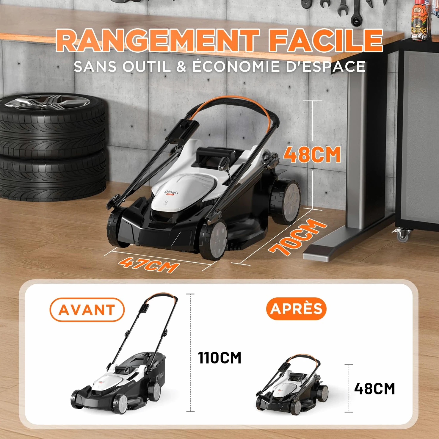 Litheli Tondeuse à Gazon sans Fil 43cm Coupe - Moteur Brushless, 2X 20V Batteries 4.0Ah, Hauteur Réglable 25-75mm, Bac 40L, pour Pelouses jusqu'à 500m² (Jardin & Petits Espaces)