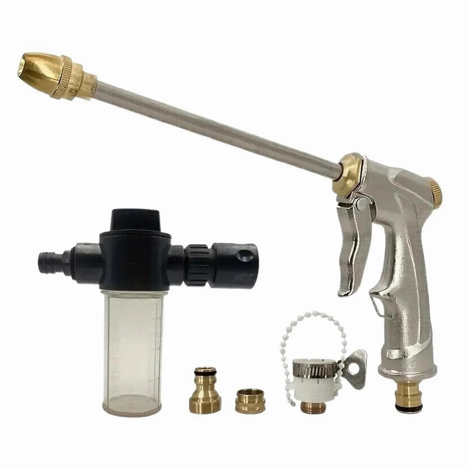 Pistolet d'arrosage avec embout multi-jets, Spray de jardin en métal 360, Joints laiton haute pression réglables, débit Variable, lavage voiture(Water Set)