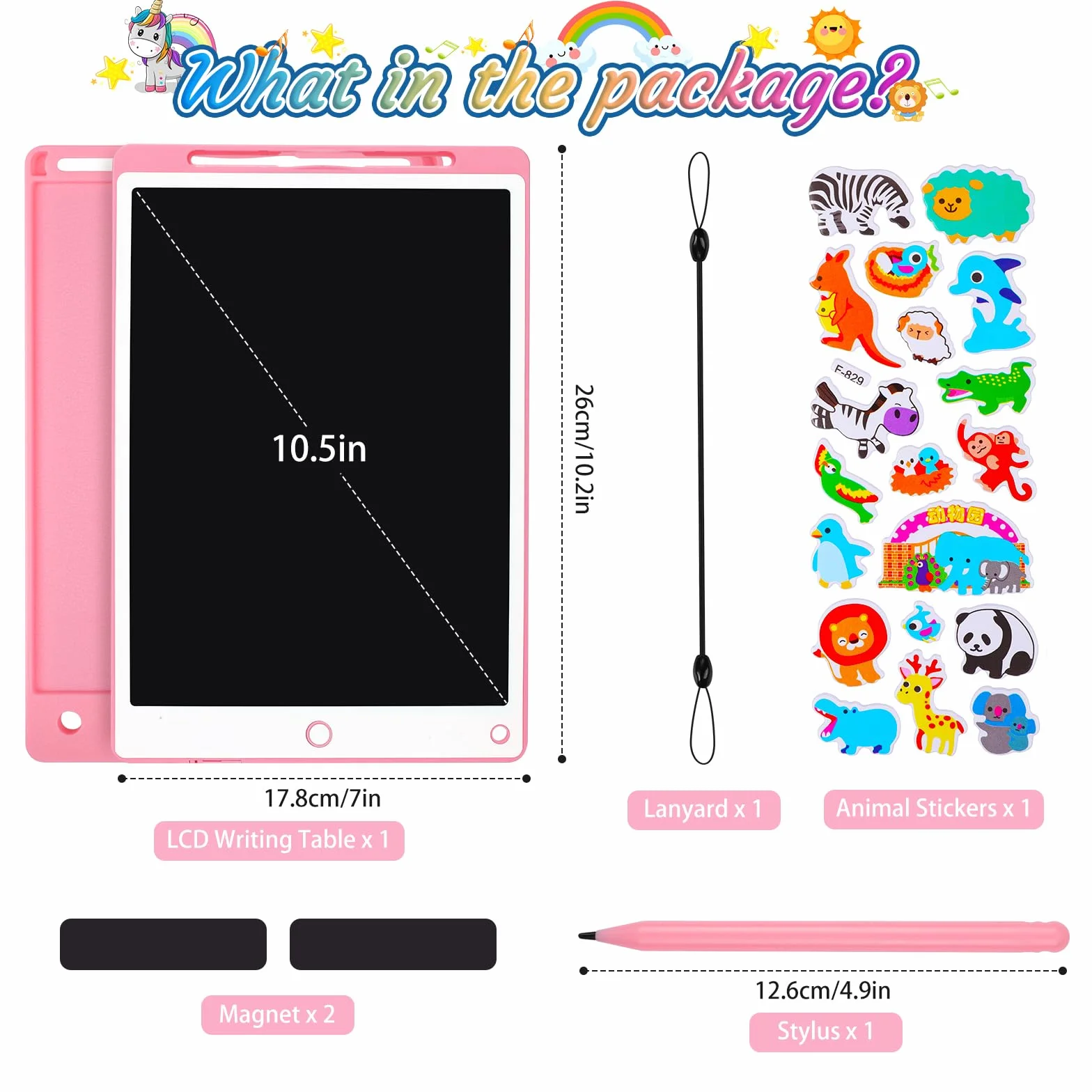 Tablette Dessin Enfant 10.5 Pouces Écriture LCD avec Bouton Suppression Interrupteur Verrouillage Rose