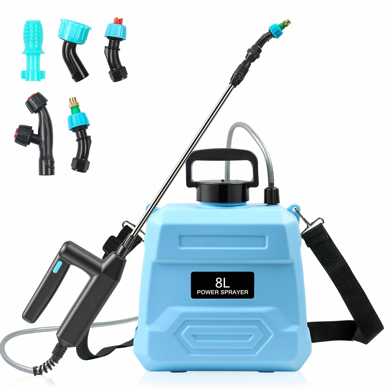 MaxAwe Pulvérisateur de jardin électrique à piles de 5 L avec poignée rechargeable par USB, pulvérisateur de mauvaises herbes avec 3 buses de brume et baguette rétractable, pulvérisateur d'eau avec