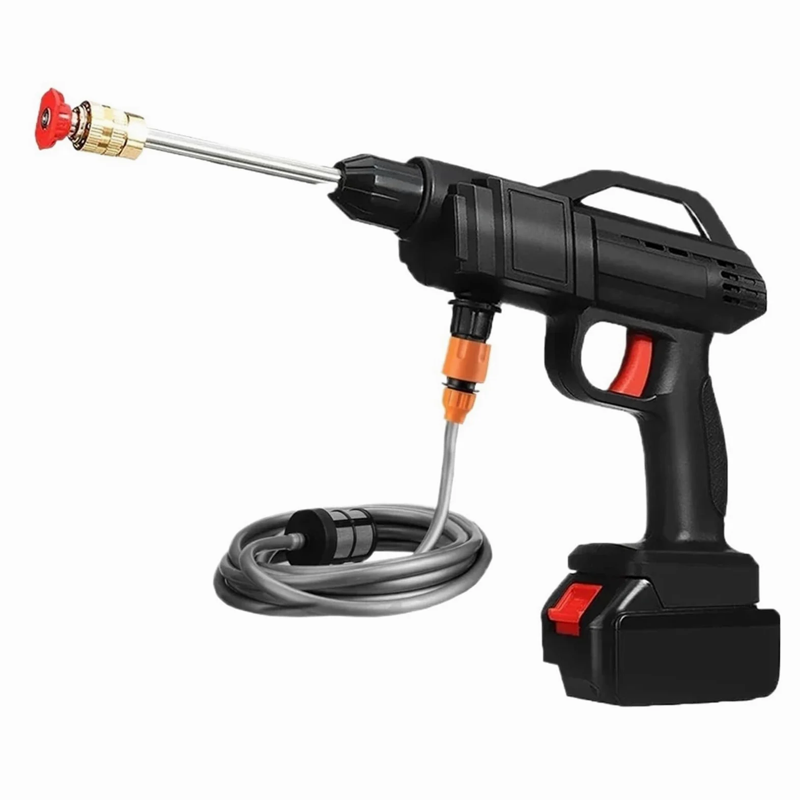 Pistolet d'arrosage avec embout multi-jets, Nettoyeur haute pression sans fil 1500W noir 1-2 Batteries 18V 13000mAh lave-auto(2 battery)
