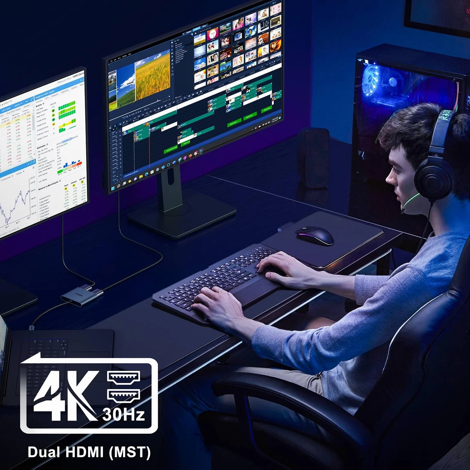 KOZYC USB C Dual HDMI Adapter 4K@60Hz Type C to HDMI Splitter Extended Display MST Windows