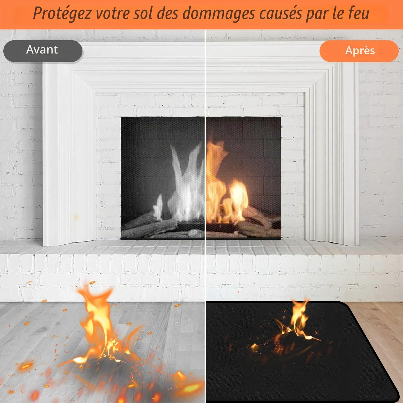 Protalwell Hearth Rugs Tapis de cheminée résistant au feu, Tapis de Sol Chauffant pour Barbecue d'extérieur, foyers, fumoirs, poêles à Bois - 180 x 90 cm