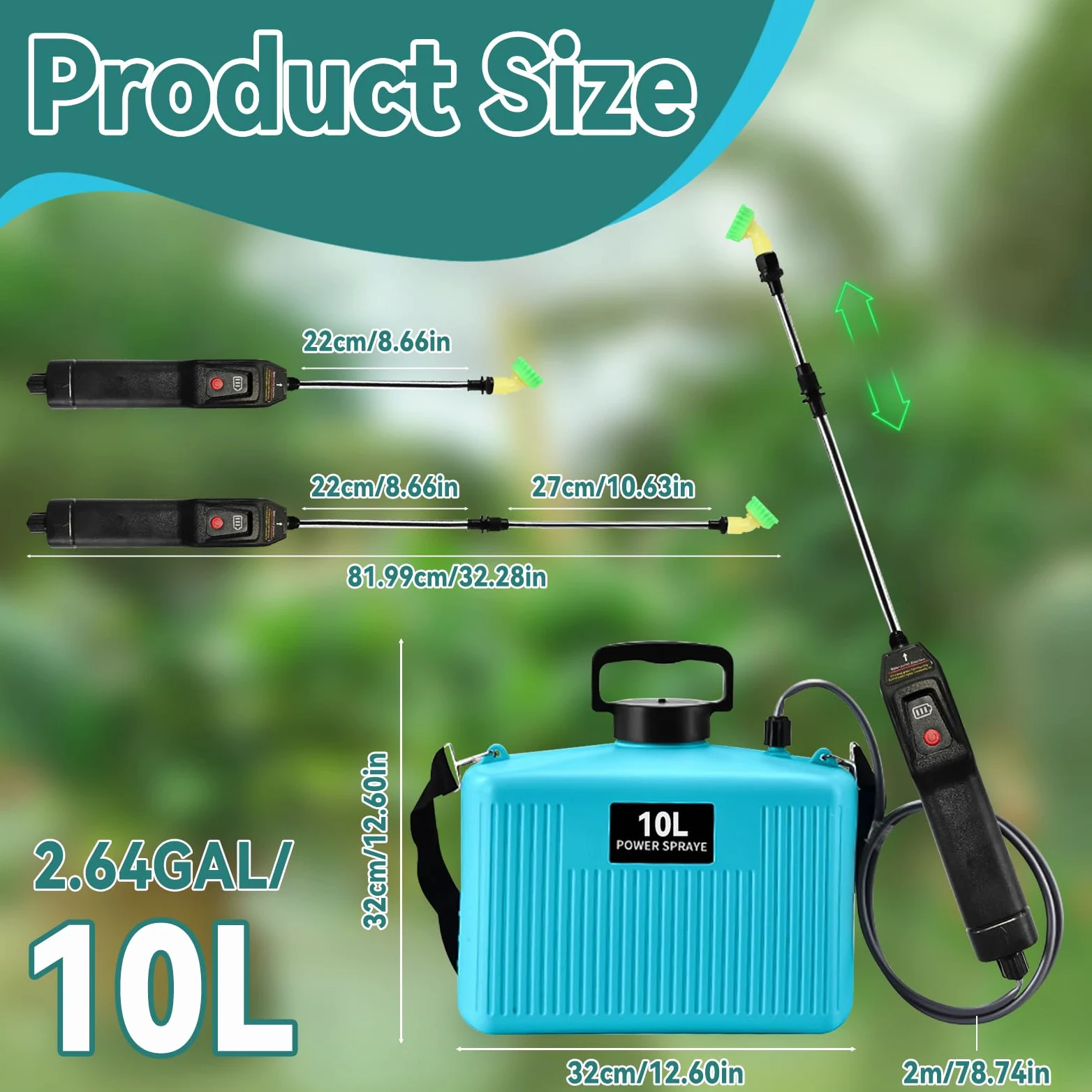 Pulvérisateur de jardin électrique à piles 10 L avec poignée rechargeable USB 4000 mAh avec 4 buses