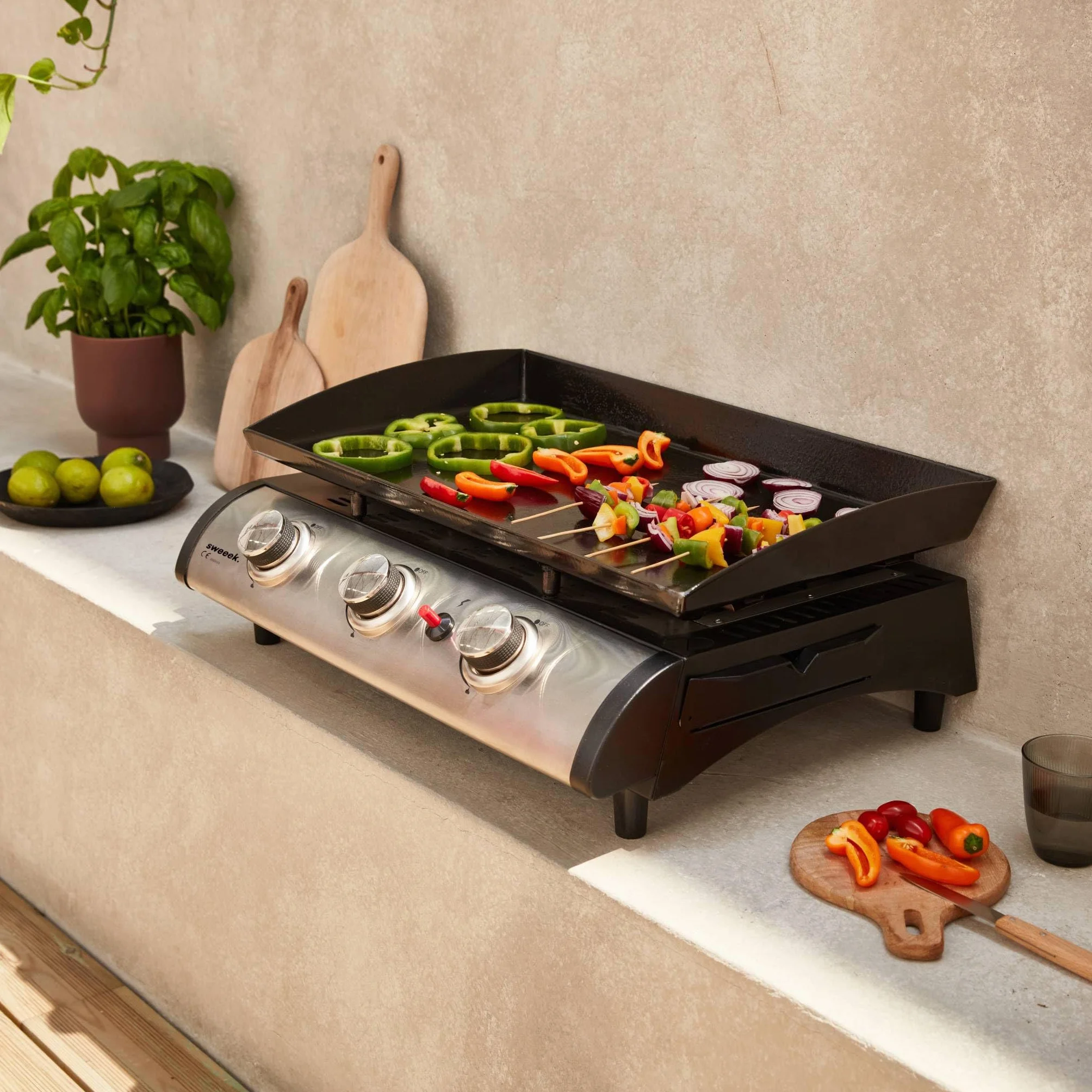 Alice's Garden Plancha au gaz 3 Feux Porthos 7.5 KW Barbecue Cuisine extérieure INOX