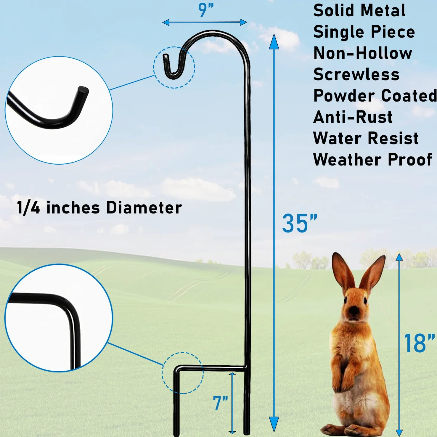 AshmanOnline bergers Crochets Ensemble de 8 et 35 "Long en métal Haut de Gamme pour Hanging Lampes solaires, Mason Jars, Plante Hangers