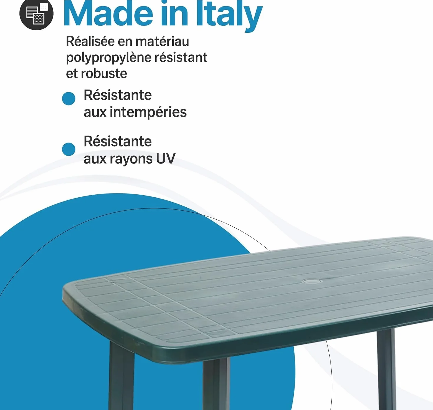Tomaino Table de jardin carrée en plastique pour 6 places avec trou pour parasol