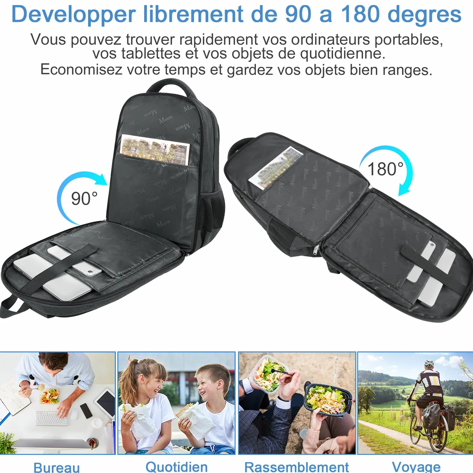 MATEIN Sac à Dos Ordinateur 17 Pouces Isotherme Repas TSA Voyage Noir