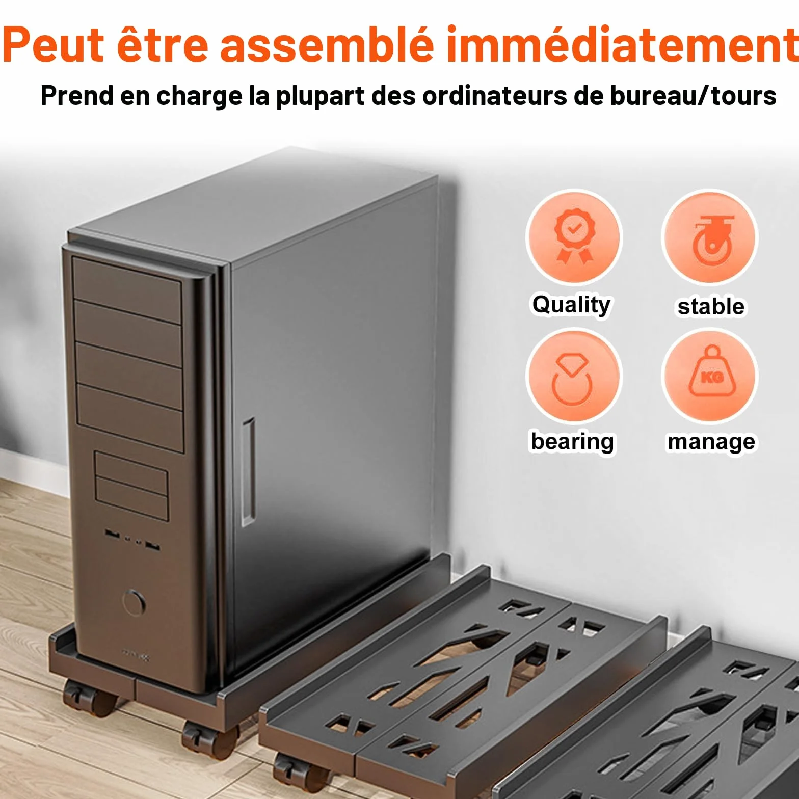 SPORWAY Support d'Unité Centrale Mobile Chariot PC Roues Verrouillables Antidérapantes Taille Réglable Noir