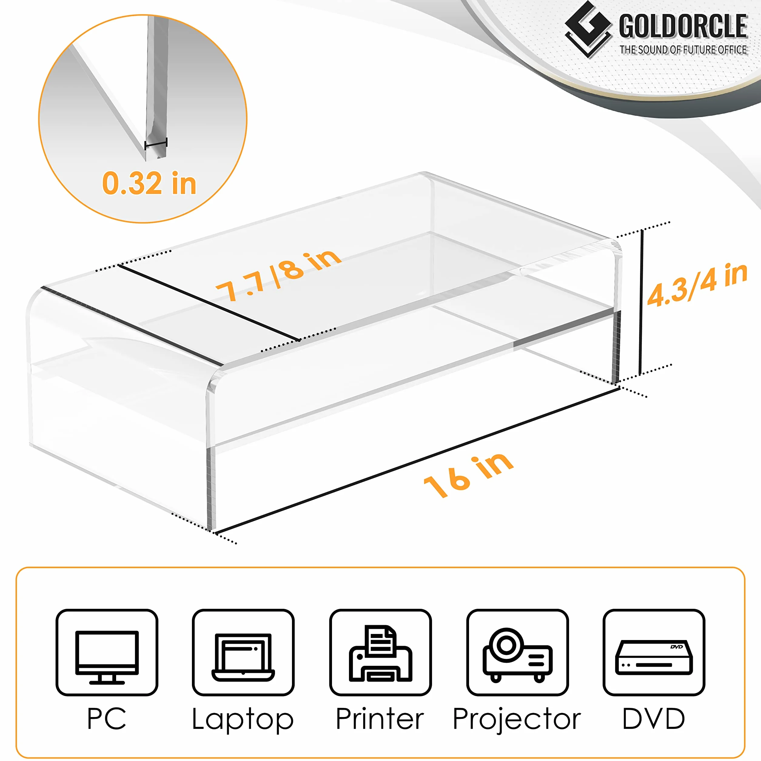 Support de moniteur acrylique transparent 2 niveaux pour ordinateur portable PC