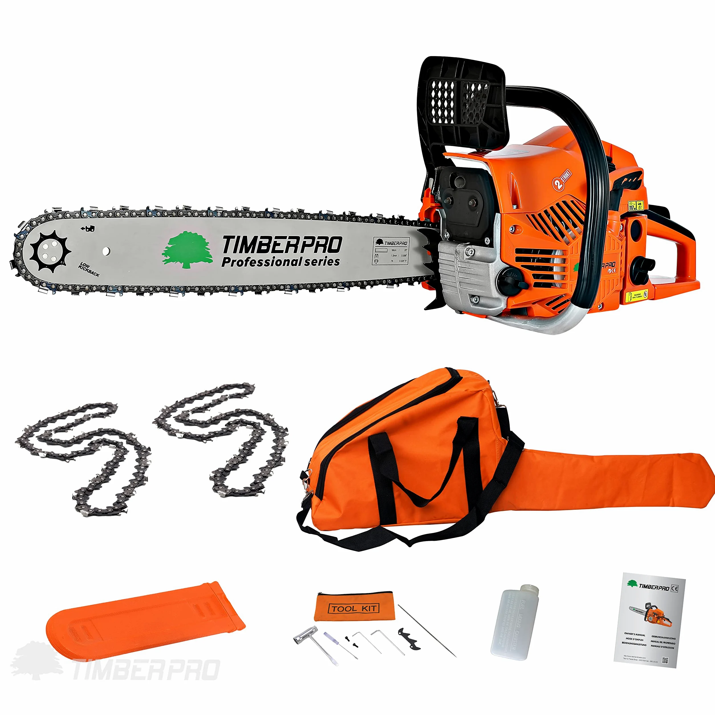 Tronçonneuse Thermique 62 cm3 guide 50 cm avec 2 chaines + housse de transport