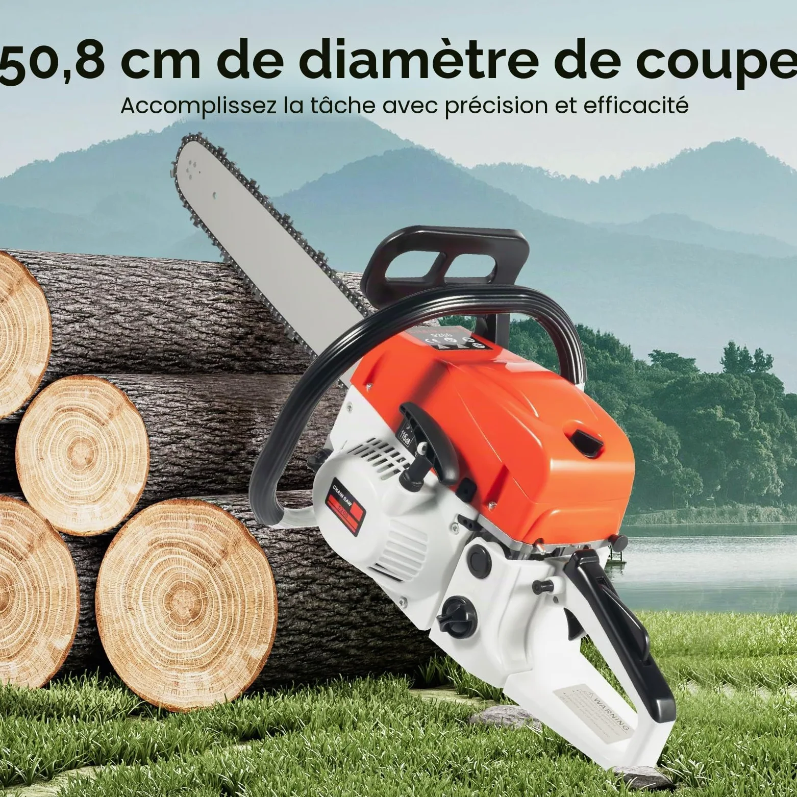 Tronçonneuse Thermique 52cc, moteur 2 temps, 2.0kw Monocylindre | Longueur de la lame de scie 51 cm, refroidi par air,Scie à chaîne à essence pour Coupe de Bois