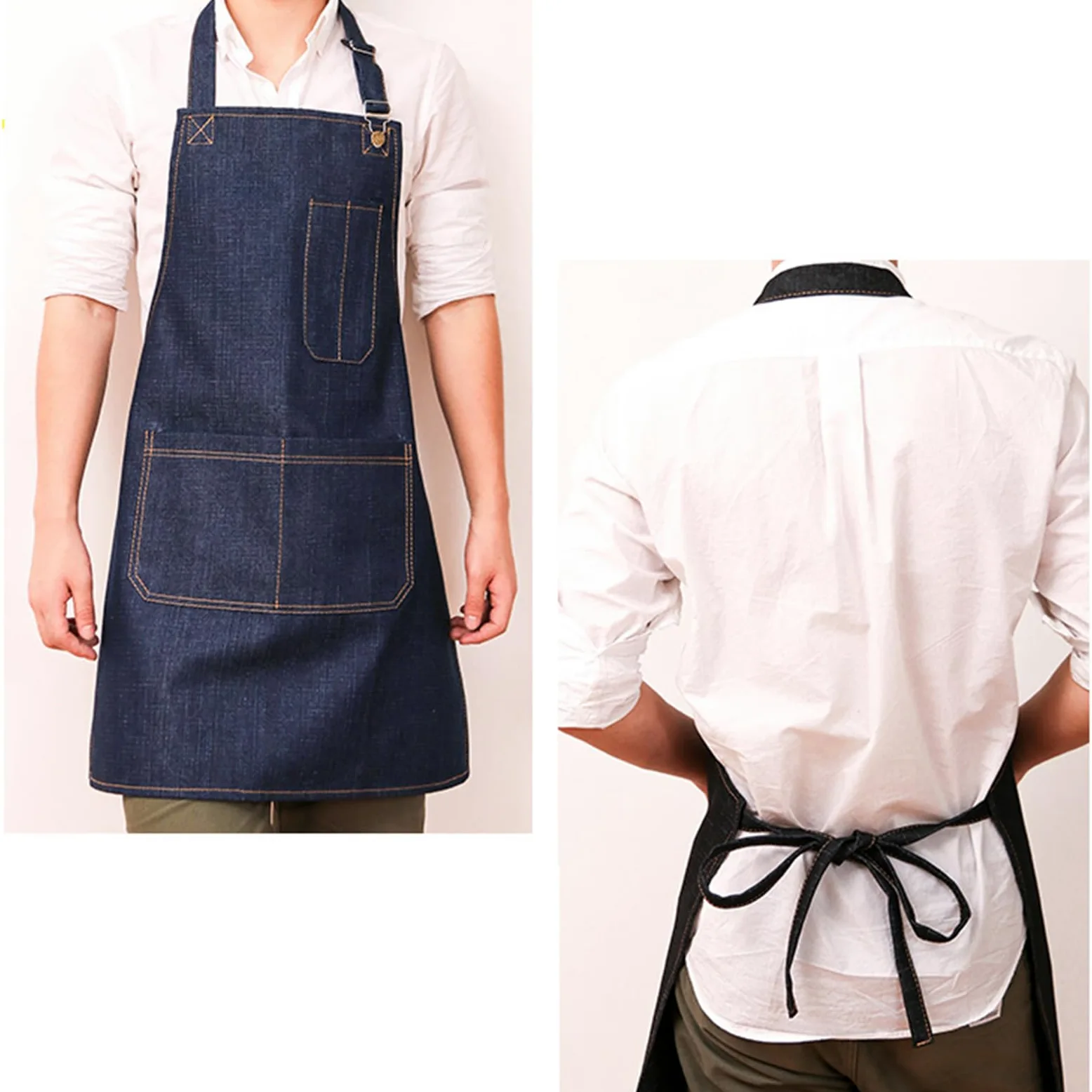 Tabliers, Lot de 2 tabliers chef avec poches, bretelles réglables, unisexes, en jean, for la maison, cuisine, le jardin, peinture artistique, bleu