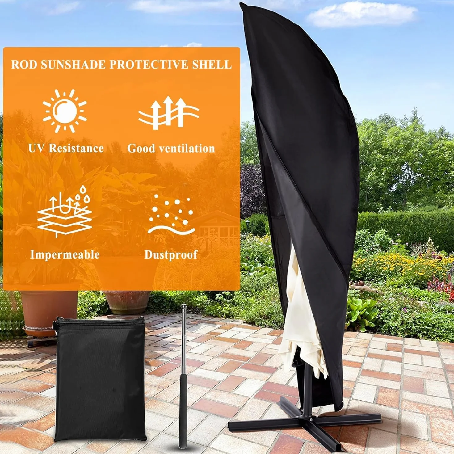 Housse de Protection Parasol Déporté Tissu Oxford 420D Imperméable Anti UV 2-3,5m