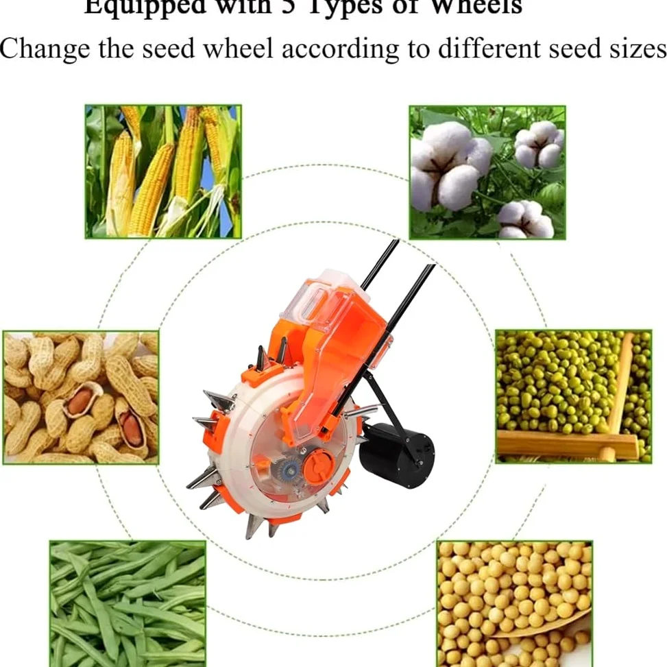 Semoir à graines à pousser à la main, 5 à 7 bouches, semoir à pousser pour jardin, semoir portable pour cultures en rangées, peut contenir 5 kg de graines et 3,5 kg d'engrais, pour semer des graines