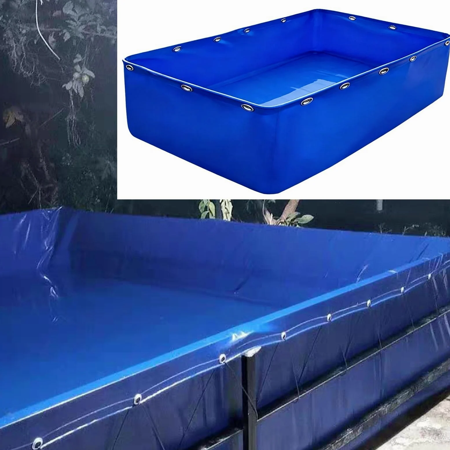 Luyckfrazy Étang à Poissons rectangulaire en Toile de PVC, conteneur de Stockage d'eau extérieur, étang en Toile sur Pied, revêtement d'étang à Poissons Pliable avec œillets(5x3x1.0m)