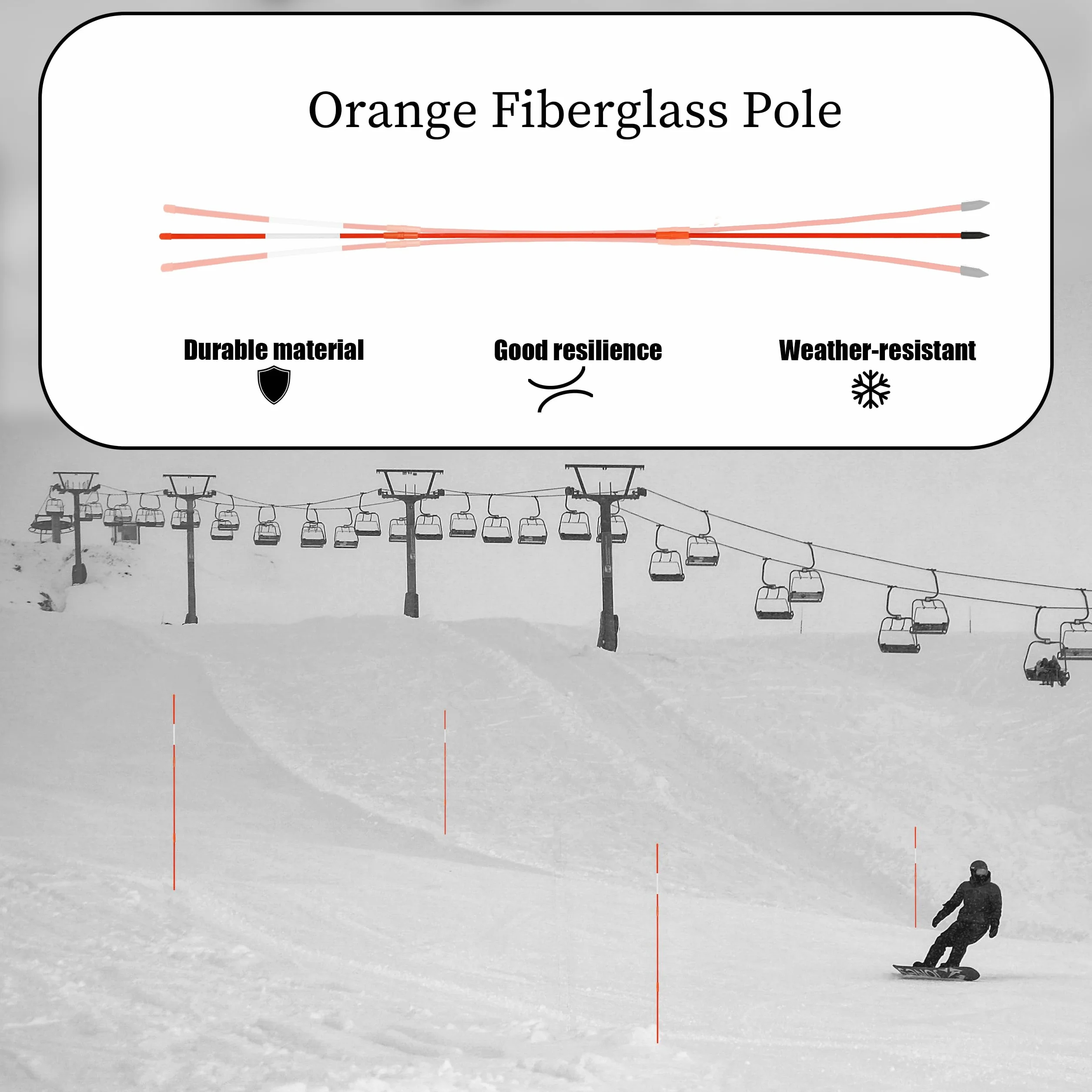Sunnyglade Lot de 20 piquets à Neige en Fibre de Verre Orange de 124,5 cm avec Bande réfléchissante Blanche - Perche à Neige Incluse - Foret d'installation de 30,5 cm - Visibilité Facile à la tombée