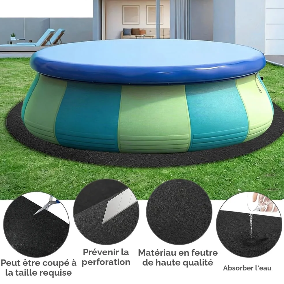 Tapis de Sol Piscine Ronde, 305cm Dalle de Piscine, apis de Revêtement de Sol de Pis-cine, Tapis Pis-cine AntidéRapant et Ultra Absorbante, für Frame Pools