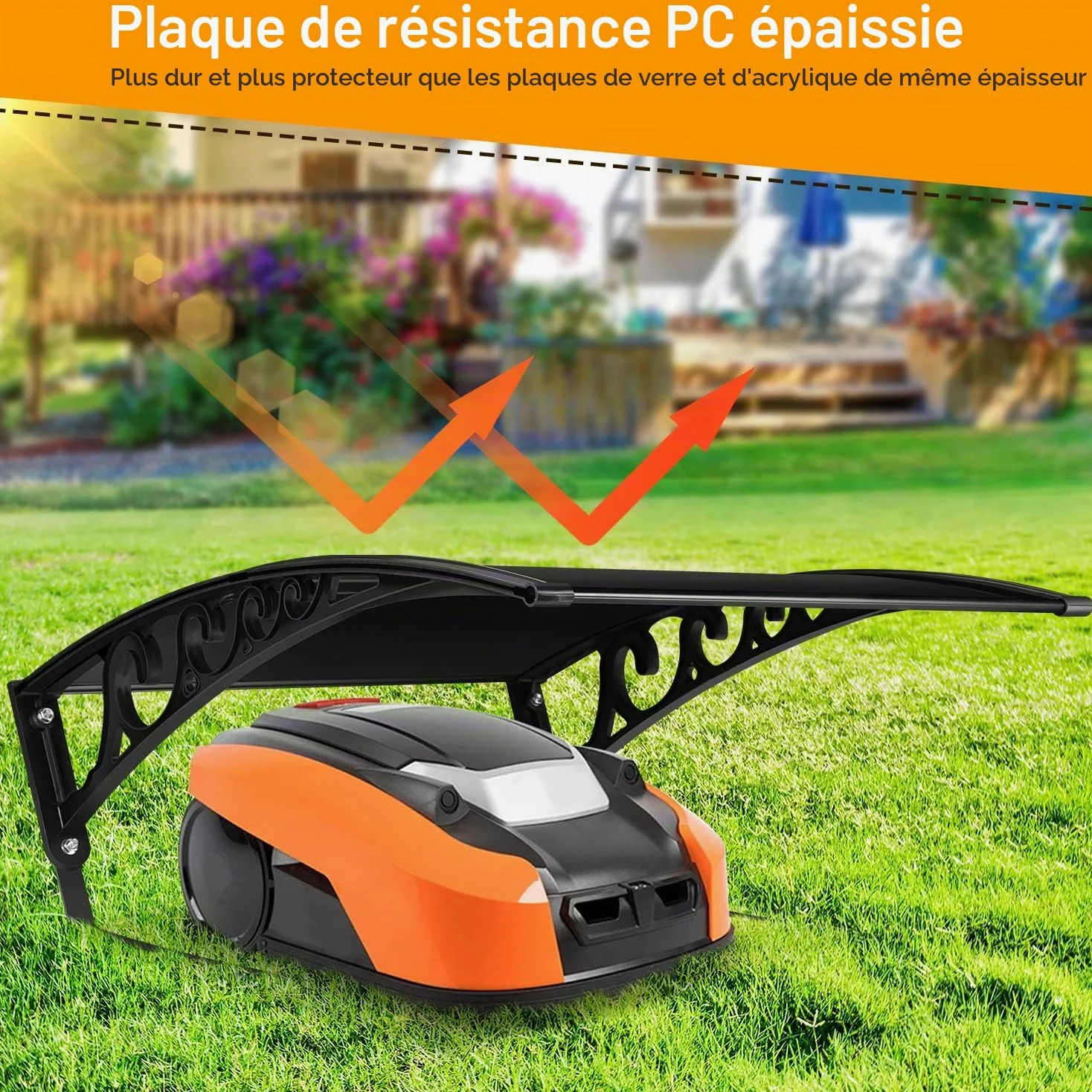 Abri pour robot tondeuse robotisé, 106 x 87 x 50 cm, en polycarbonate, protection contre la pluie et les UV (noir)