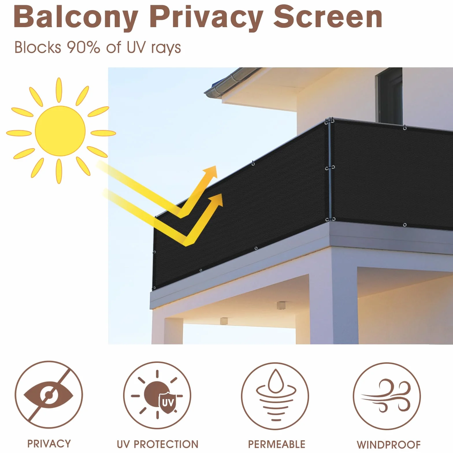 Sunny Guard Brise-vue en maille robuste 0,9 x 3,6 m protection à 90 % noir