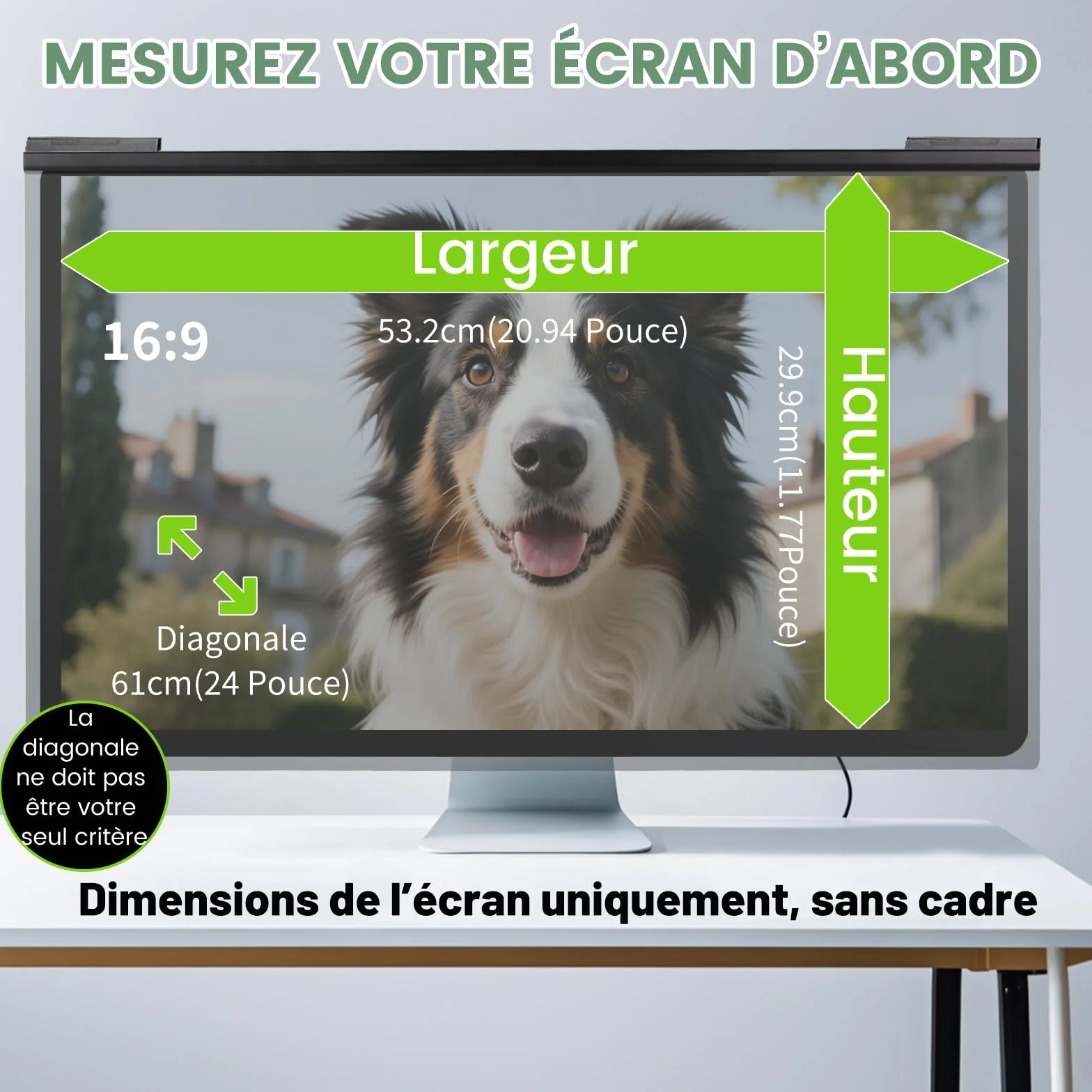 Filtre de Confidentialité Amovible 24 Pouces 16:9 Anti-Reflet HD Anti-Lumière Bleue pour Moniteur 54 x 32,9 cm