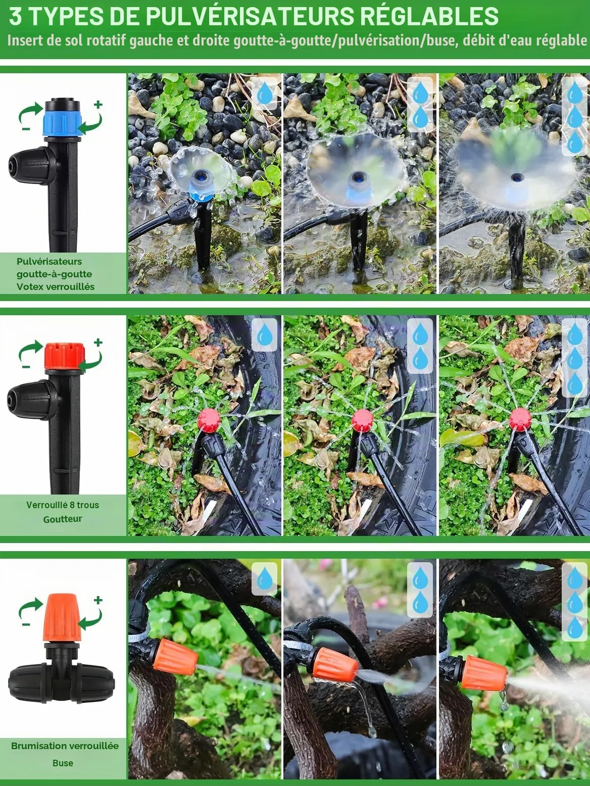 Kalolary 207 Pieds Kit d'Arrosage Goutte Automatique avec Minuterie | 1/4" 1/2" Système d'Arrosage Jardin Réglable avec Tuyaux 4/7 mm 16 mm Système d'Arrosage Automatique Micro Goutte Serre