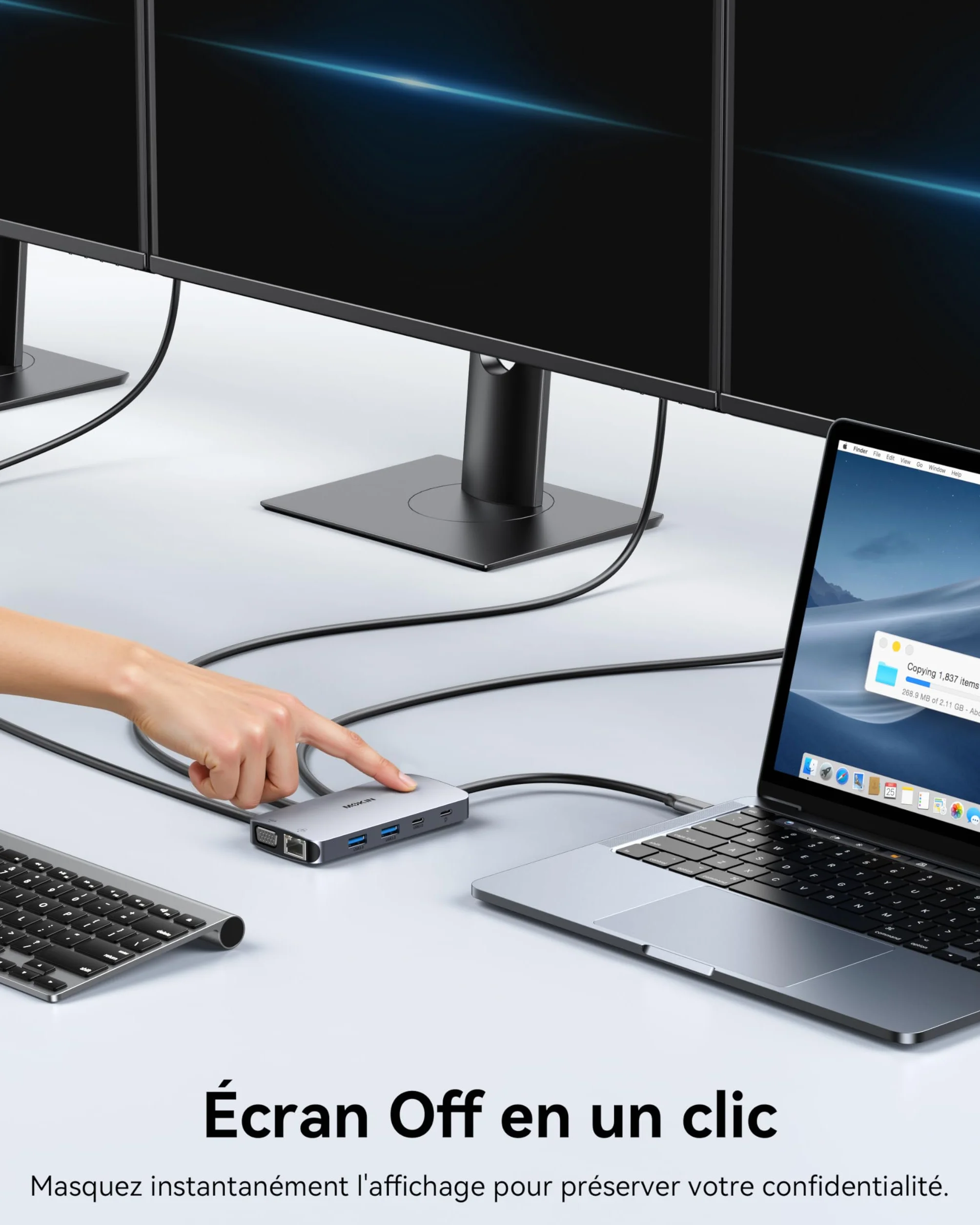 MOKiN Station d'accueil USB C Triple Écran 9 en 1 Dock USB C Double HDMI 4K DisplayPort VGA PD 100W Ethernet Gigabit USB A/C 3.0