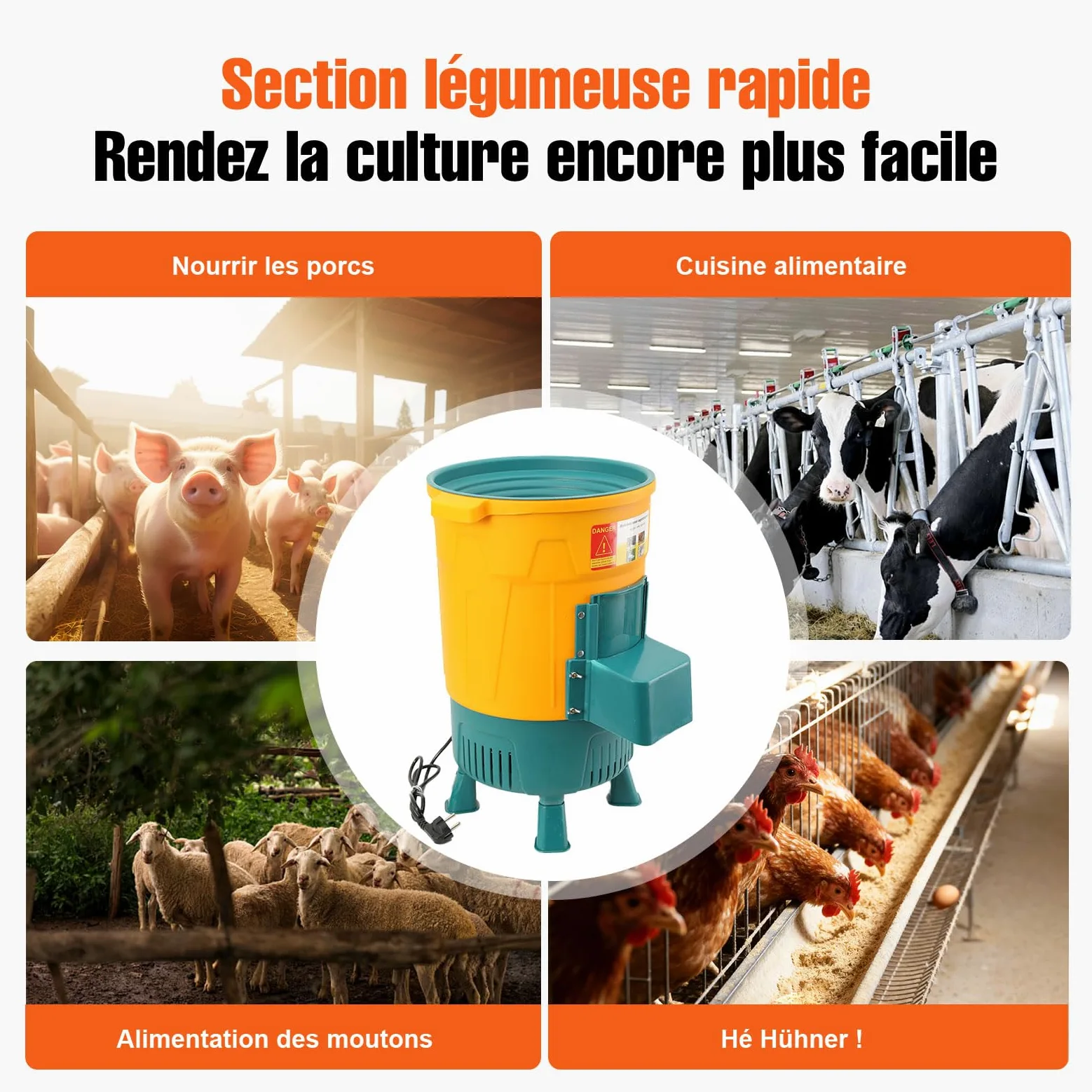 Broyeur à fourrage Professionnel, 220V 500W Broyeur de Légumes électrique | Pour Légumes Verts, Tiges d’herbe, Légumes, et Melons, pour la Transformation des Aliments pour volailles et Canards
