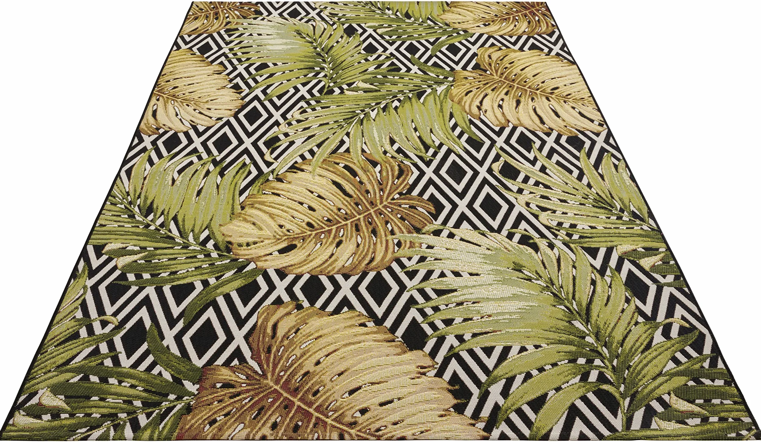HANSE Home Diamonds Tapis d'intérieur et d'extérieur - Tissage Plat - Motif géométrique - Design de Palmiers Floraux - Certifié Oeko-Tex - Résistant aux intempéries et aux UV - pour Balcon, terrasse,