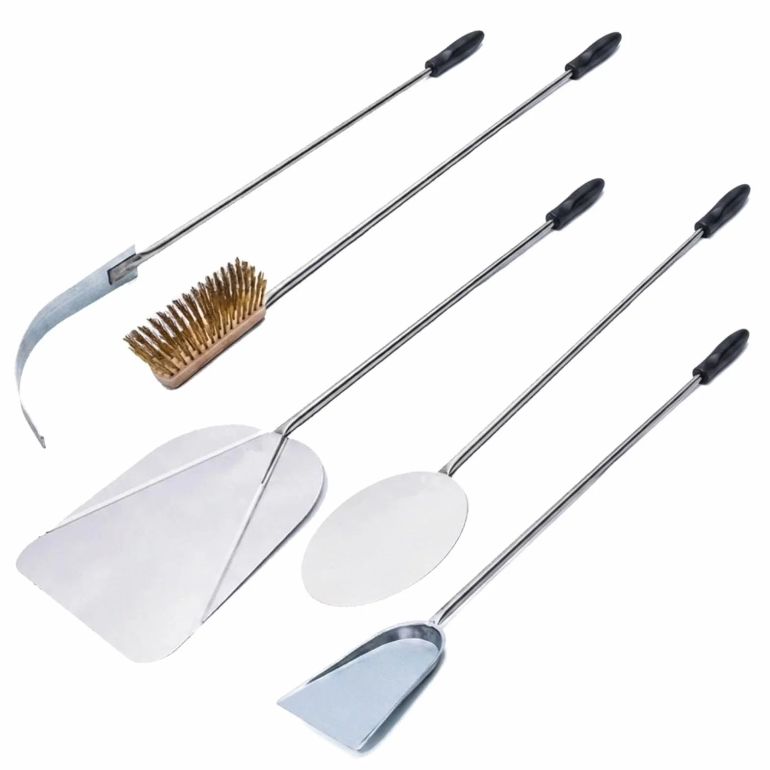 GIEMME Lot 5 Pelles à Pizza Ø30cm Inox Professionnel Manche 82 cm Pelle ronde Ø22 cm Brosse orientable Poils en laiton
