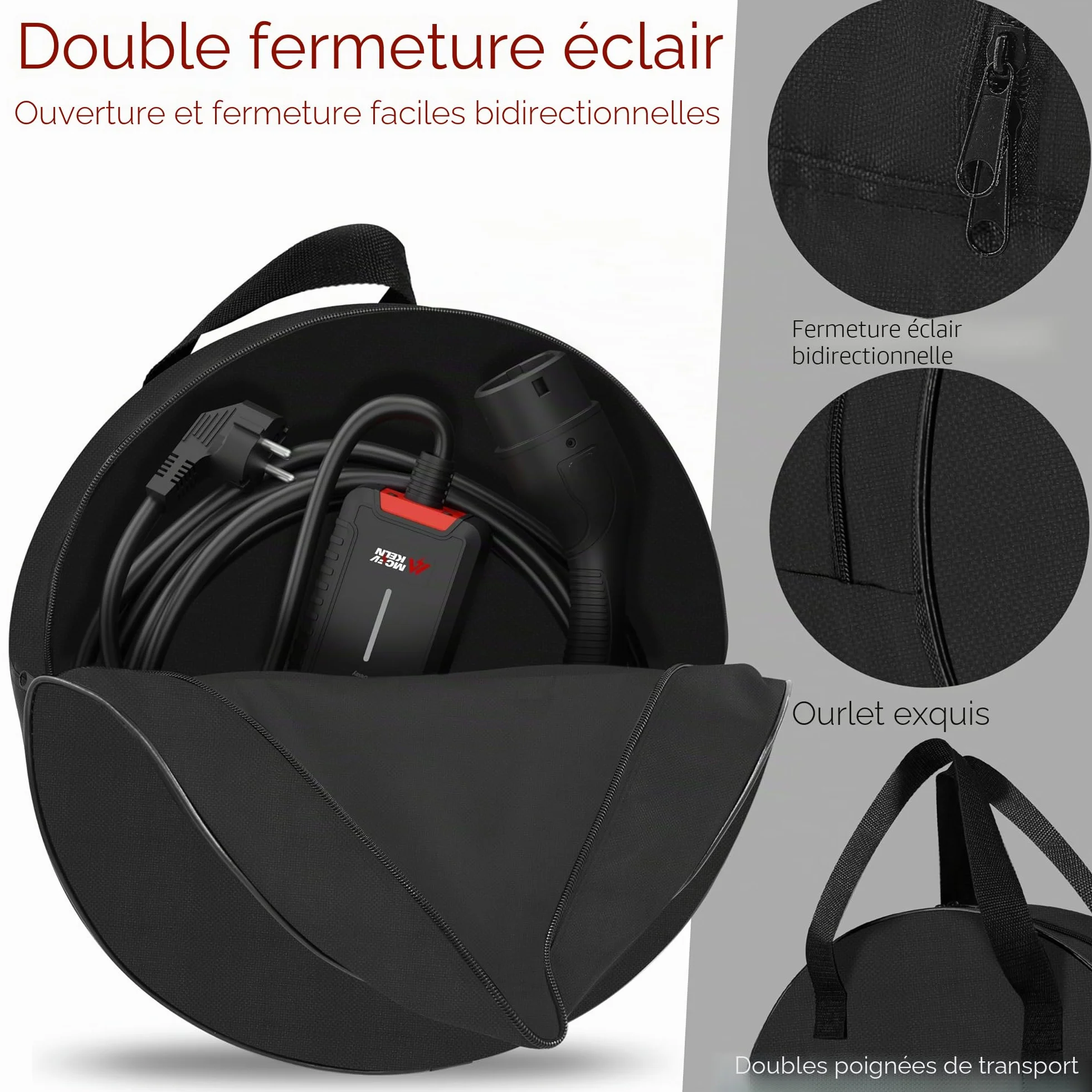 Sac de Transport Câble de Charge Voiture Électrique Type 2 Type 1 Organisateur Polyester 1680D