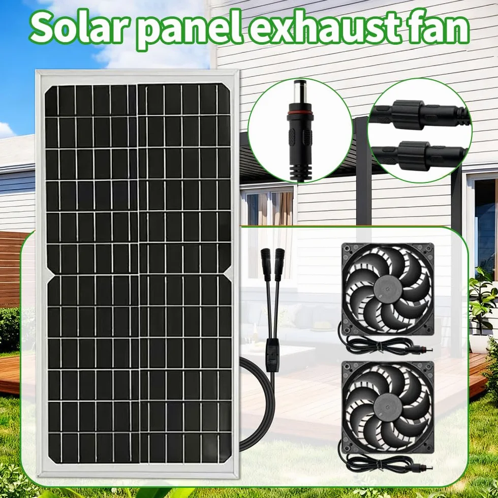 Ventilateur Solaire 16W, Ventilateur d'Échappement avec 2 Ventilateurs CC, Kit Panneau Solaire Étanche