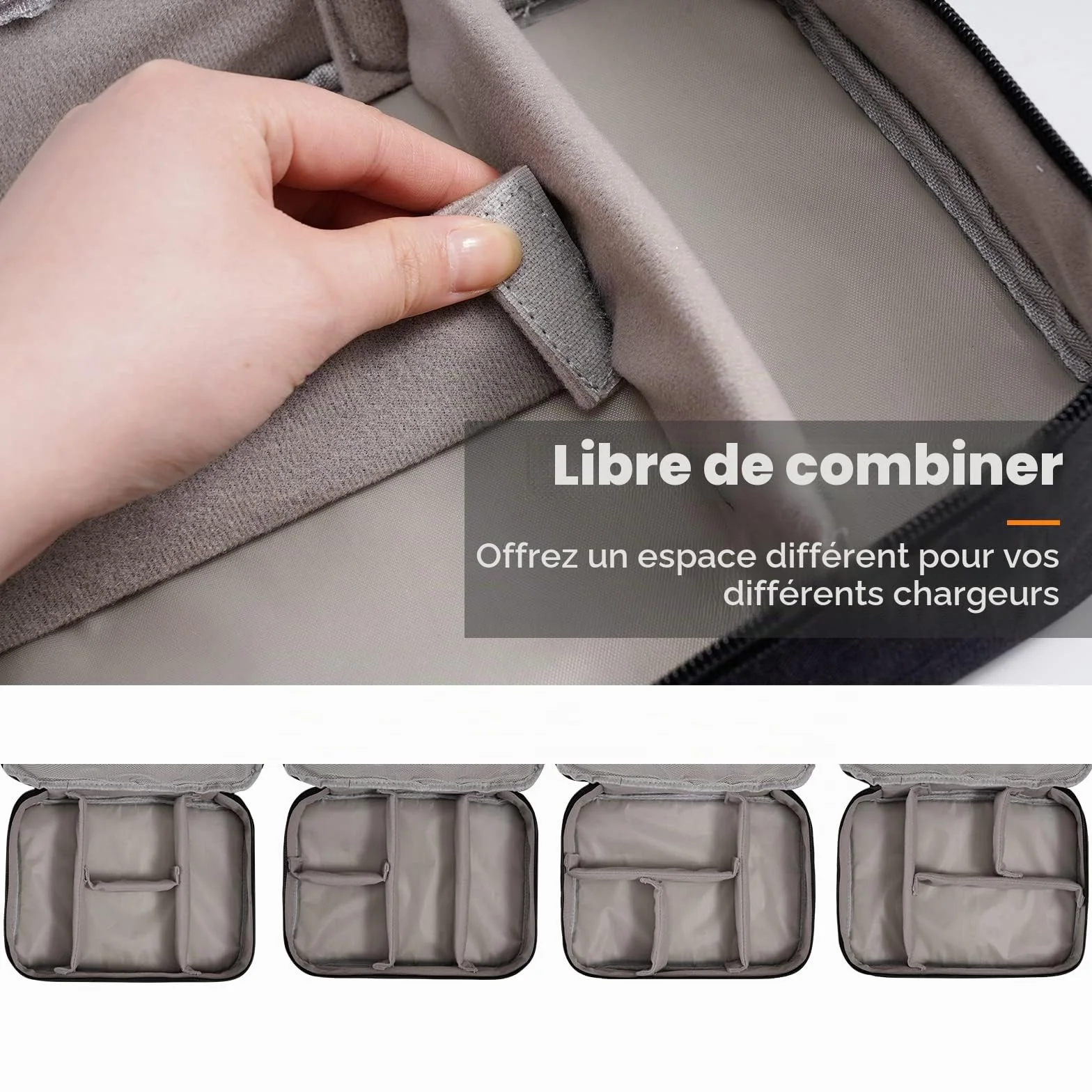 OrgaWise Sac Électronique Multifonctionnel Portable Étanche pour Tablette, Disque Dur, Chargeur (Noir, 3 Couches)