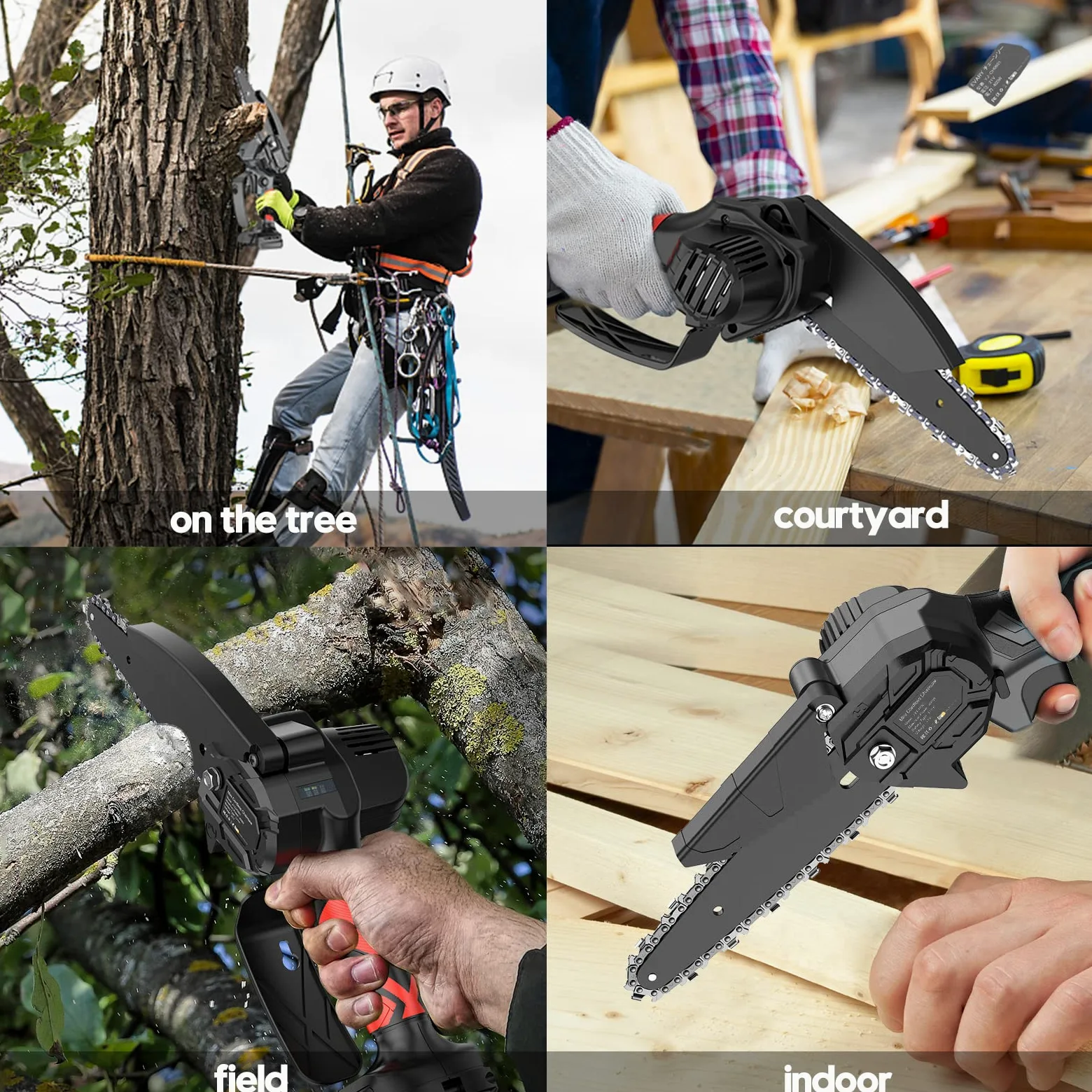 Mini Tronconneuse a Batterie, 6 Pouces Tronçonneuse Sans Fil Electrique, Tronçonneuse à Main 2* Batterie, 2*Chaîne Pour La Coupe Du Bois, Les Branches D'arbres, Jardin, L'élagage