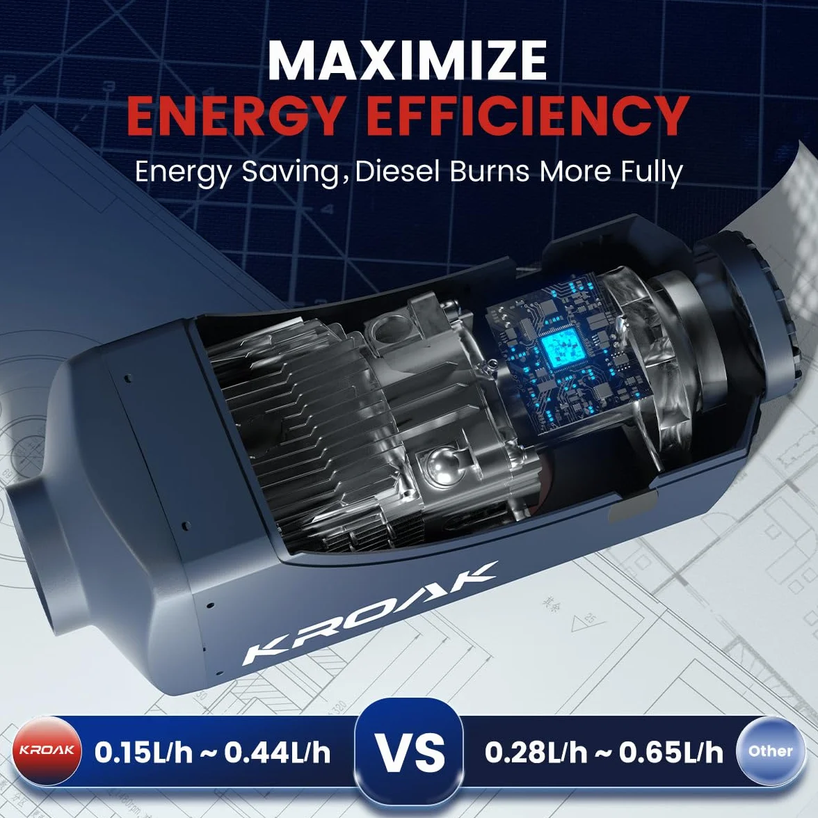 KROAK Chauffage diesel 12 V 8 kW avec télécommande écran LCD réservoir 10 L