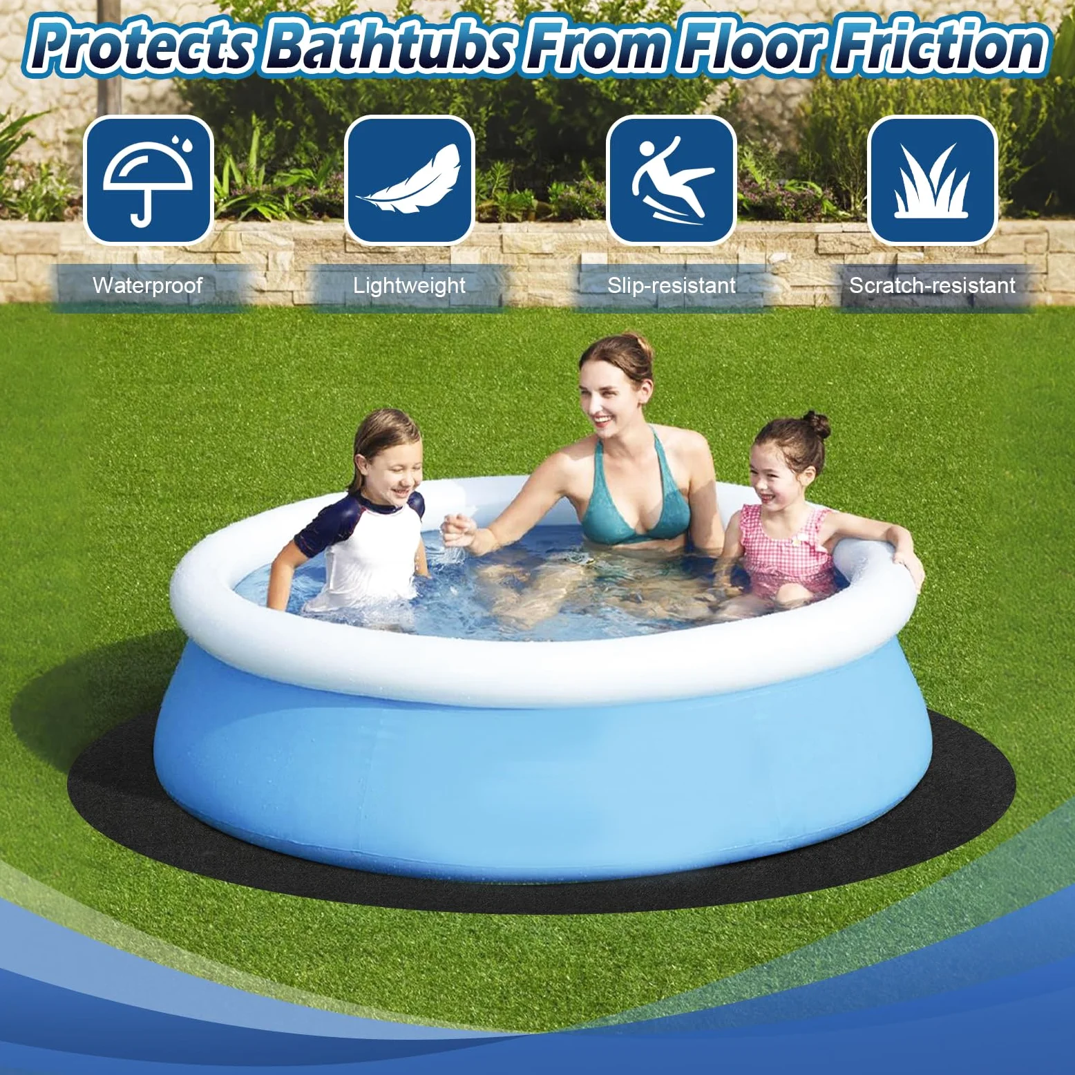 Bâche de sol de piscine ronde de 4,6 m, tapis de protection de sol pour jacuzzi, sûr et antidérapant pour les activités de plein air d'été
