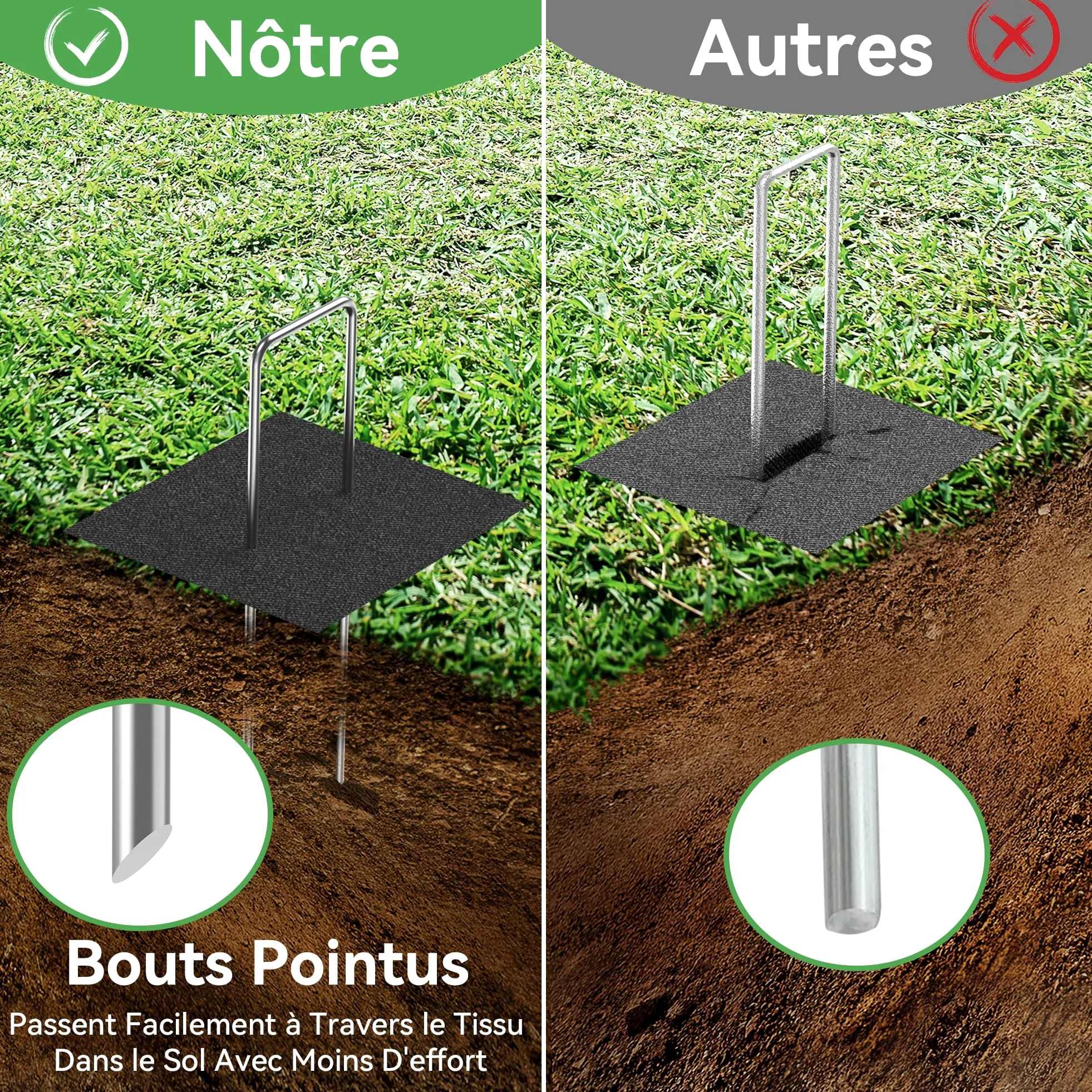 400 Pièces 15cm Piquets de Jardin Robustes de Ø 3 mm - Agrafes en Acier Galvanisé pour Fixer Les Toiles Anti-Mauvaises Herbes, Les Filets et Les Tubes avec 1 Crochet de Ramassage