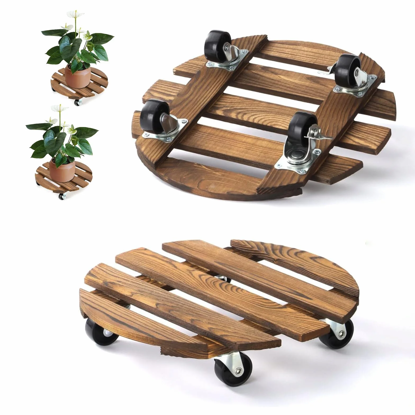Porte Plante à Roulettes 360° Capacité 80 kg Extérieur Intérieur 2x 25x25x6.5cm