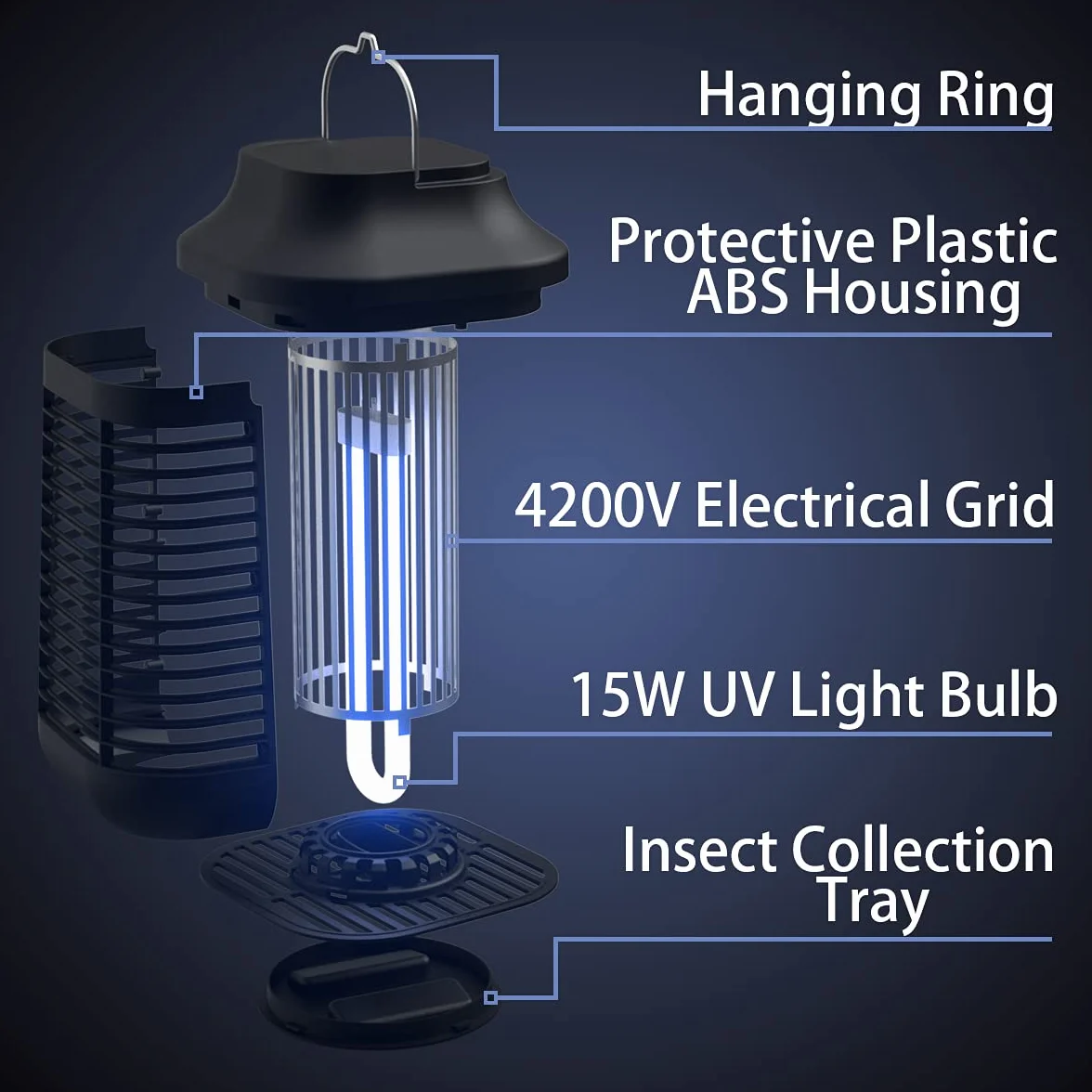 Piège à moustiques électrique extérieur 4200 V 20 W étanche boîtier métal