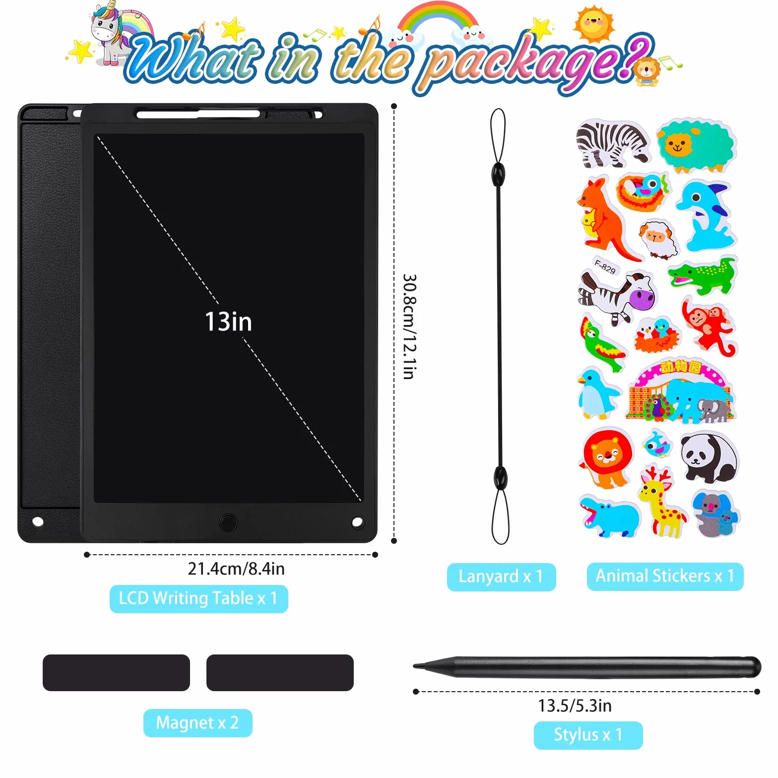 Tablette Dessin Enfant 13 Pouces Écriture LCD avec Bouton Suppression Verrouillage Noir