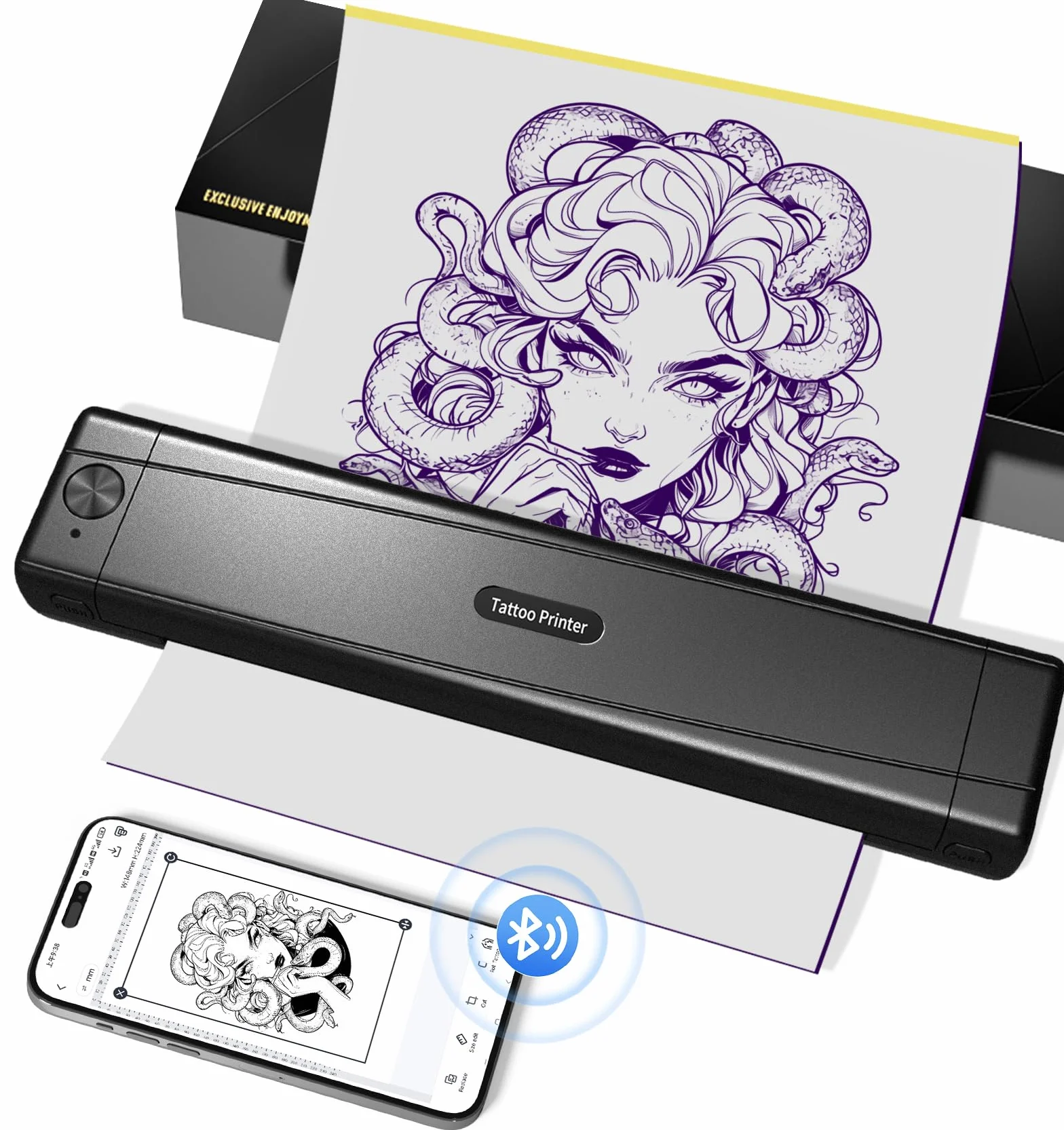 TATTMUSE Thermocopieur Tatouage Bluetooth, Imprimante Stencil Tatouage avec 10 Feuilles