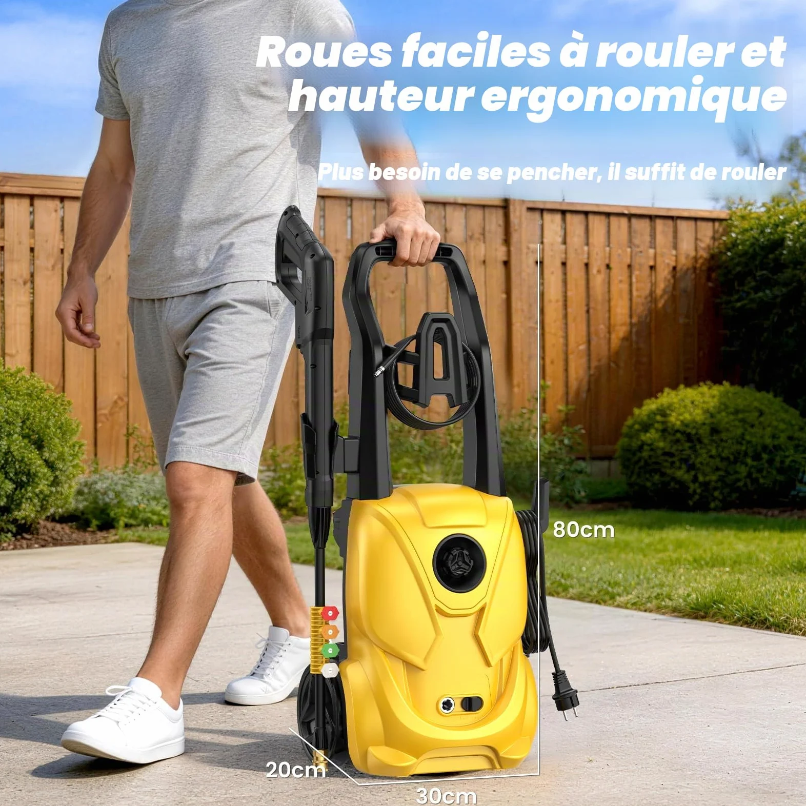 Nettoyeur Haute Pression, 180 Bar Nettoyeurs Haute-Pression, Débit : 680 L/H, 2000 W Moteur Brushless Laveur Haute Pression Eau Chaude, 5-en-1 pour Terrasse, Maison, Jardin, Voiture, Washer
