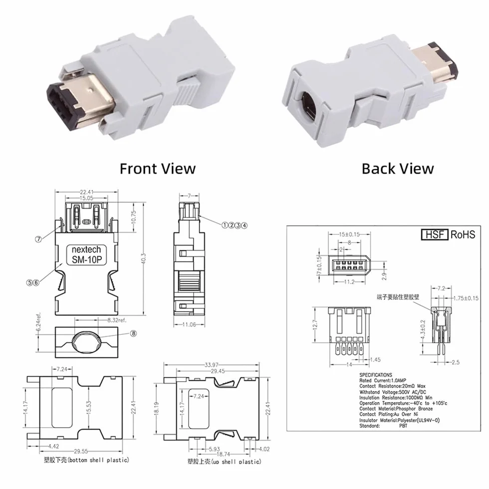 FireWire IEEE 1394 Connecteur CN3 6 broches SM-6P I/O compatible Yaskawa Panasonic Servo
