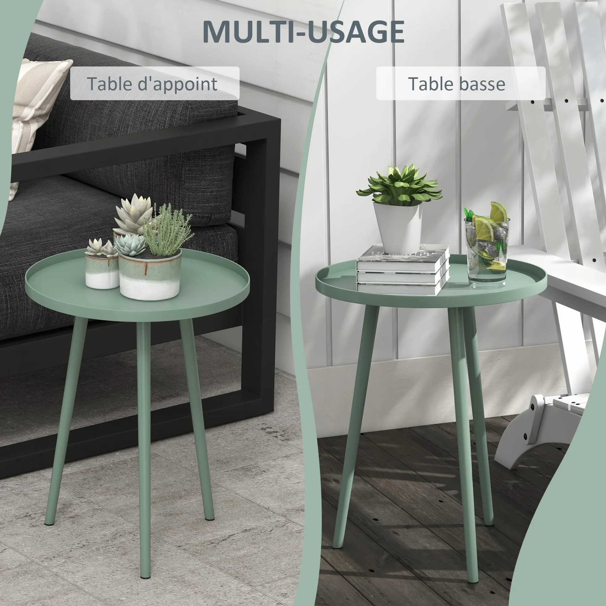Outsunny Table Basse de Jardin Ronde en Acier Ø40 x 50H cm Vert
